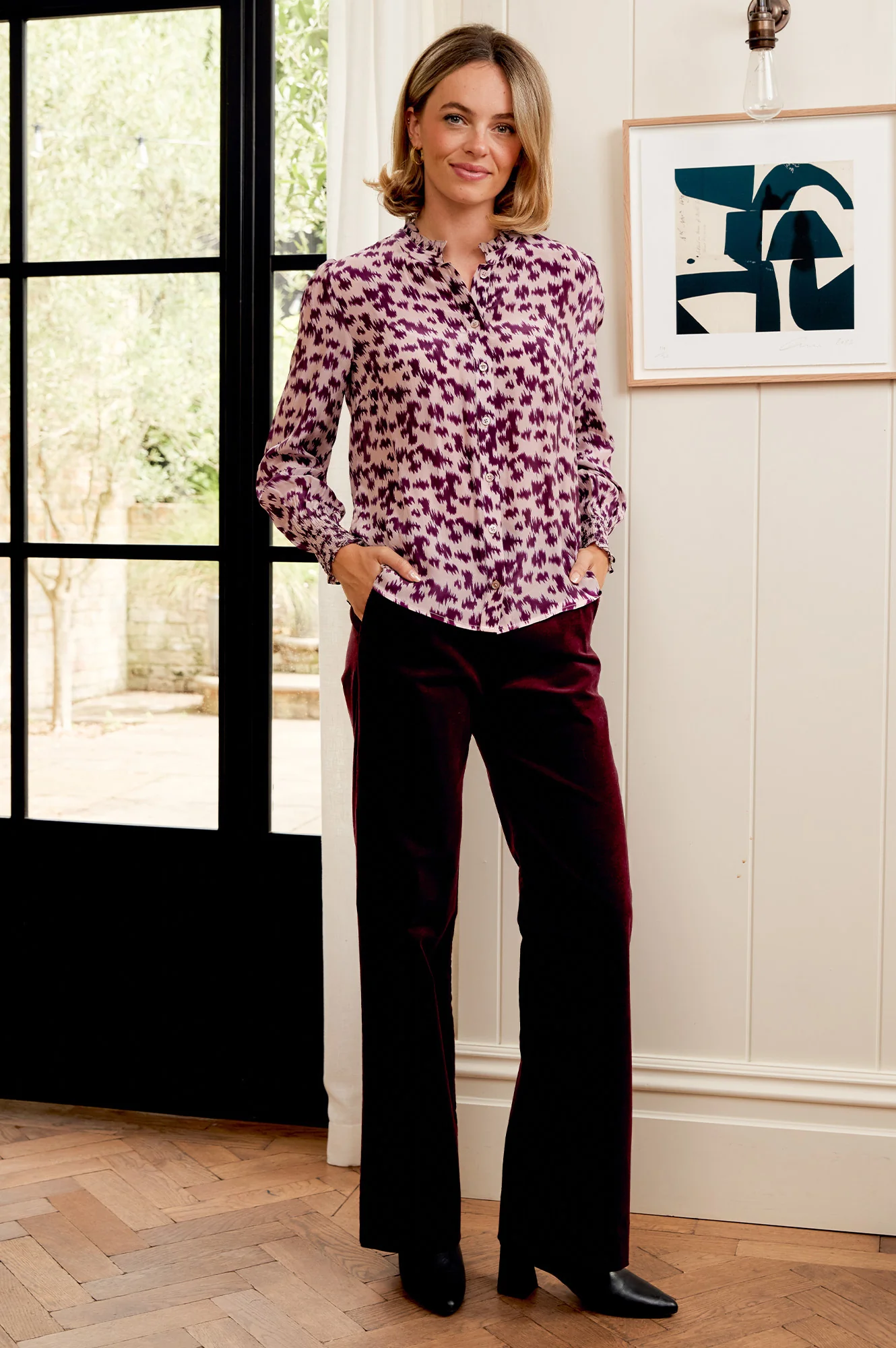 Cosima Viscose Crepe Printed Shirt | Animal Ikat Fig - Image 3