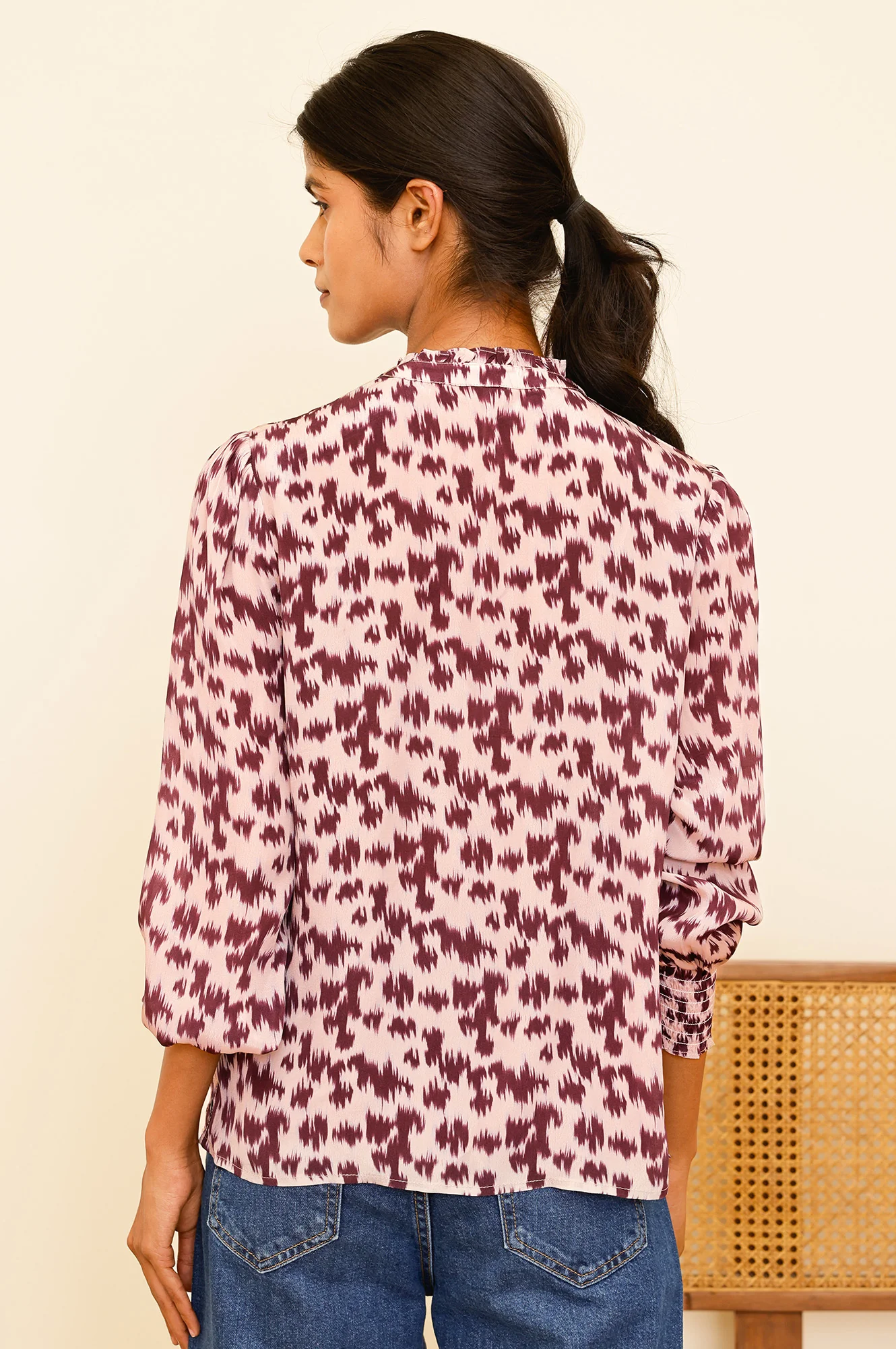 Cosima Viscose Crepe Printed Shirt | Animal Ikat Fig - Image 6