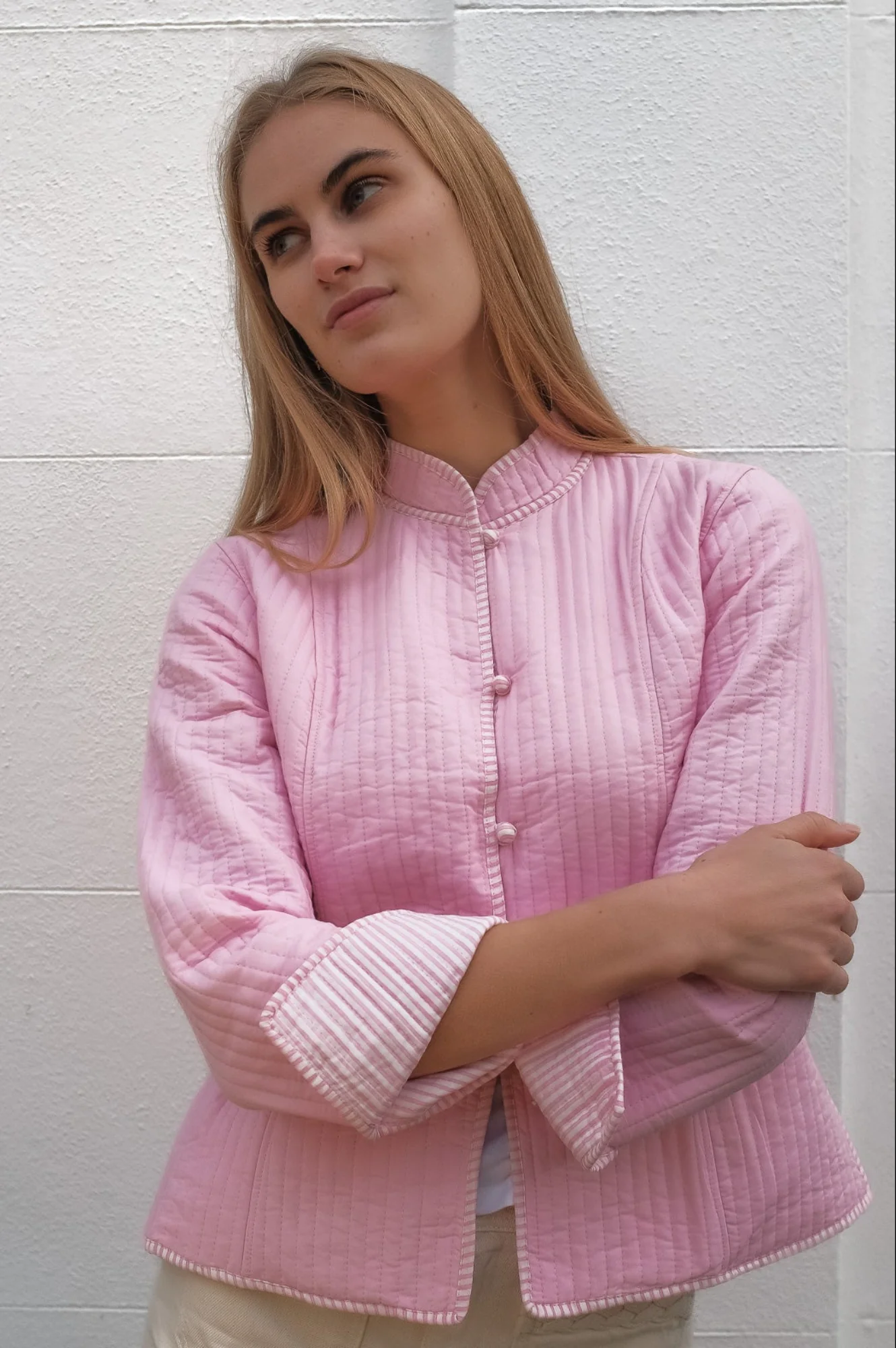 Cotton Quilted Jacket | Pink - Image 3