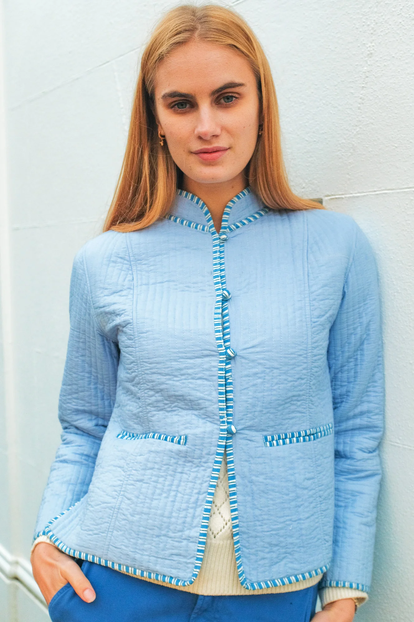 Cotton Quilted Jacket | Steel Blue - Image 3