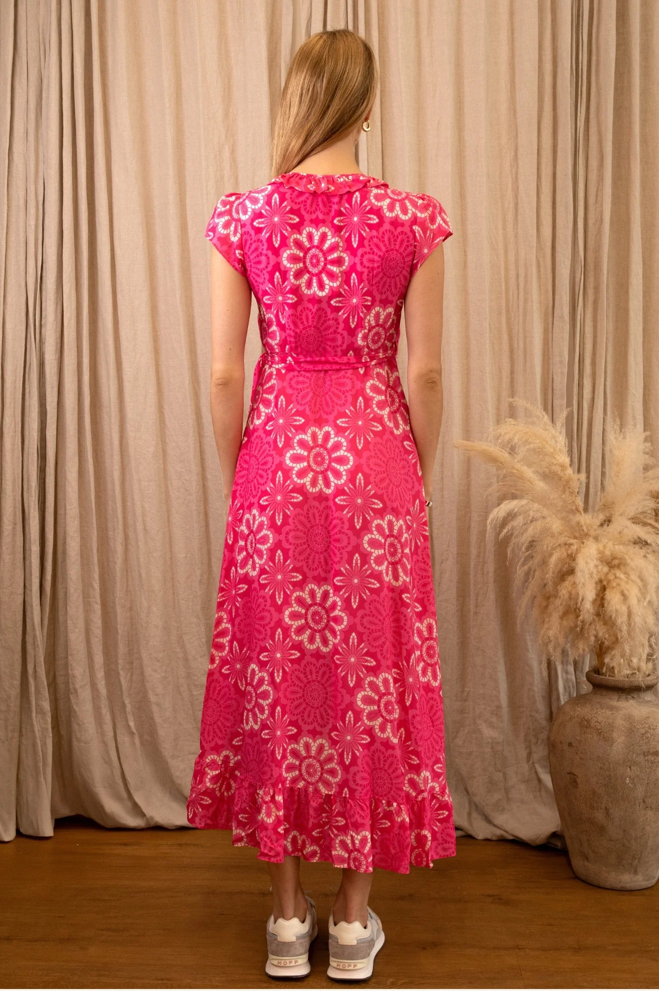 Demi EcoVero™ Wrap Dress | Lace floral Pink/White - Image 9