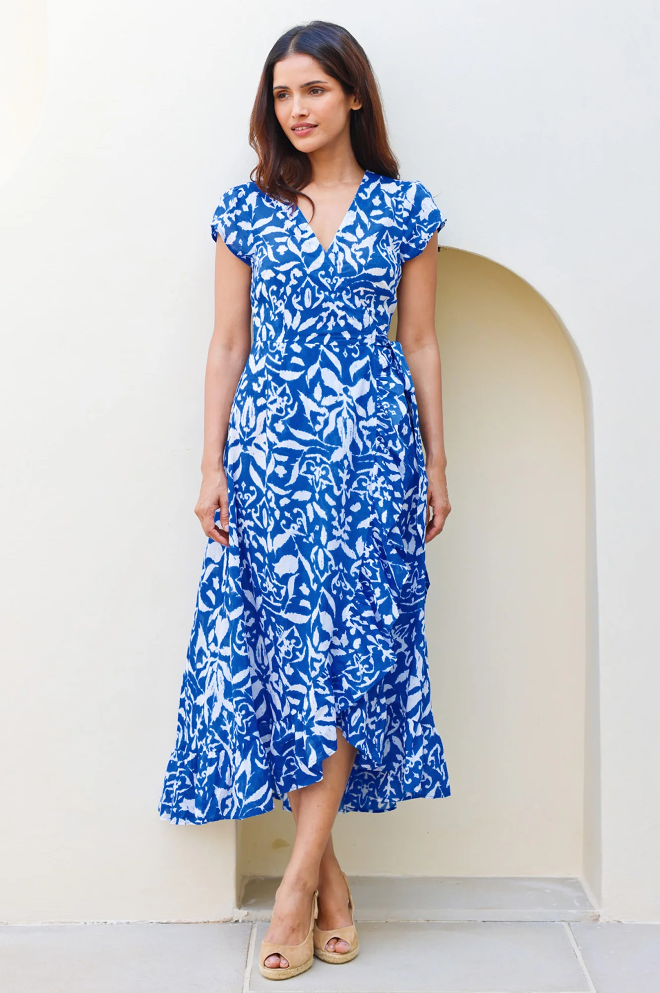 Demi Organic Cotton Wrap Dress | Cobalt/White