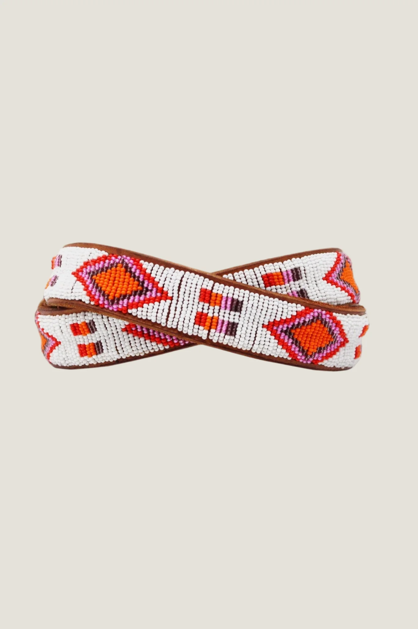 Diamond and Squares Unisex Leather Belt | White/Pink - Image 3