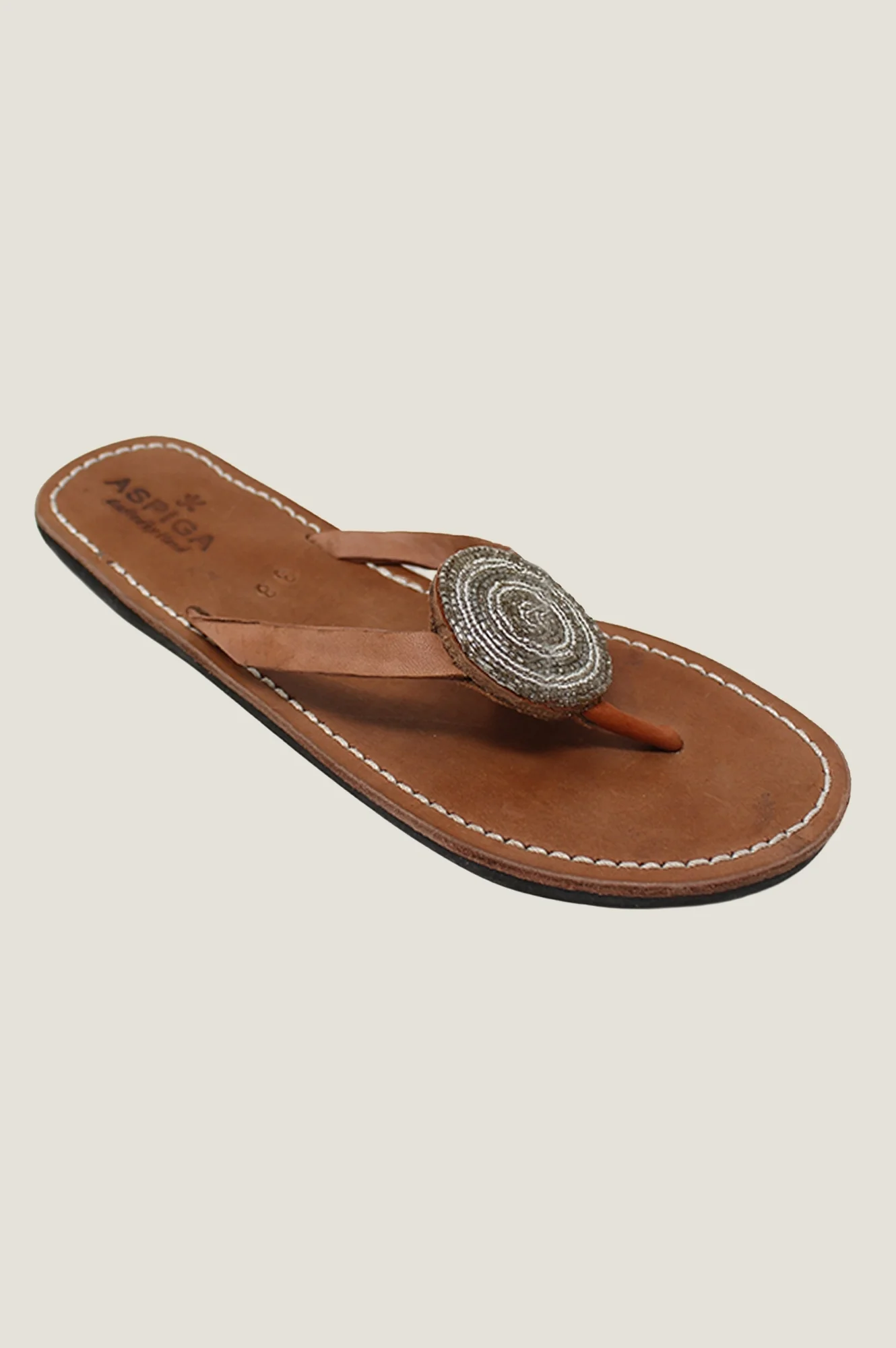 Disc Leather Sandals | Silver - Image 4