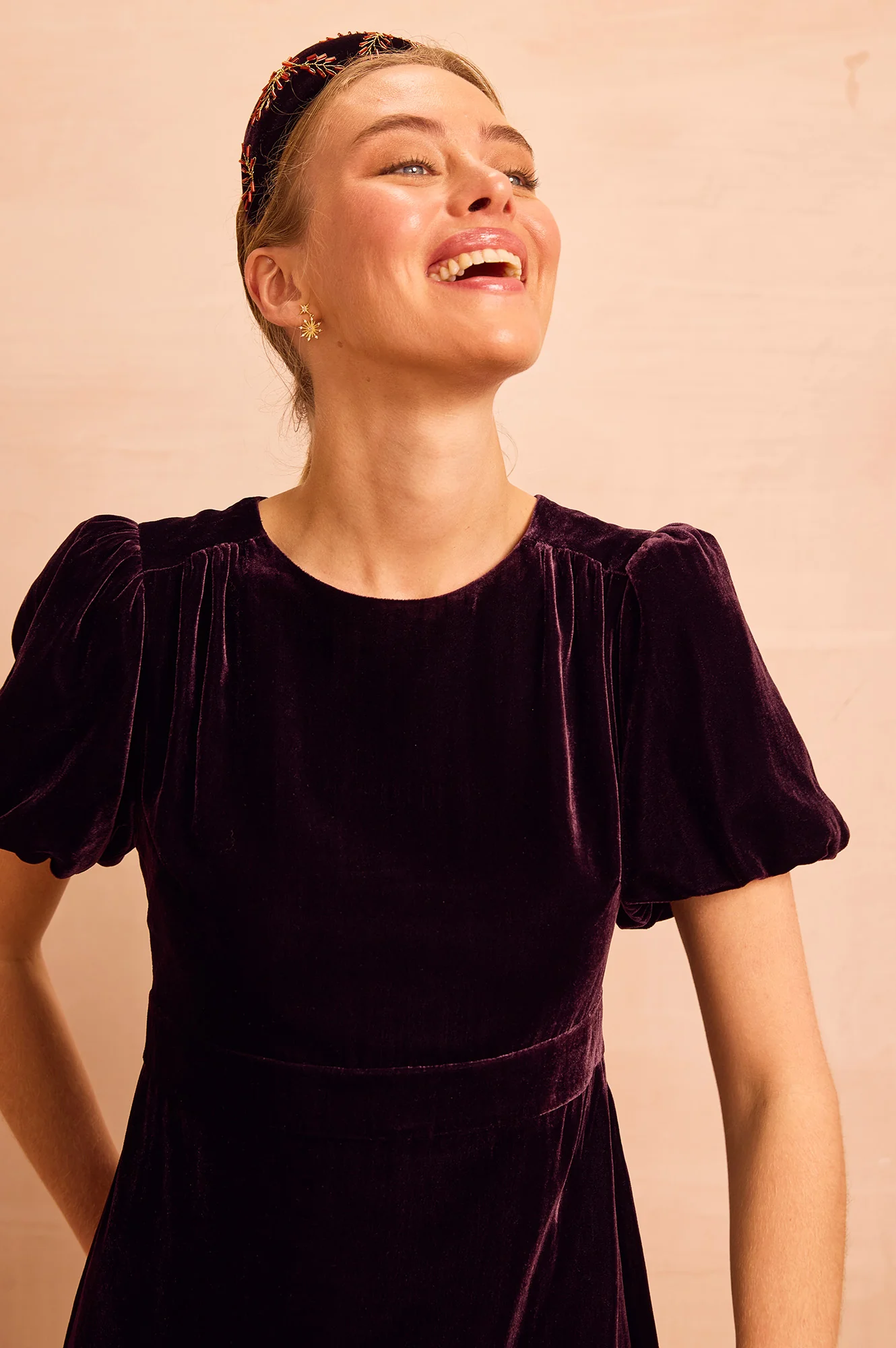 Dulcie Velvet Puff Sleeve Dress | Aubergine - Image 5