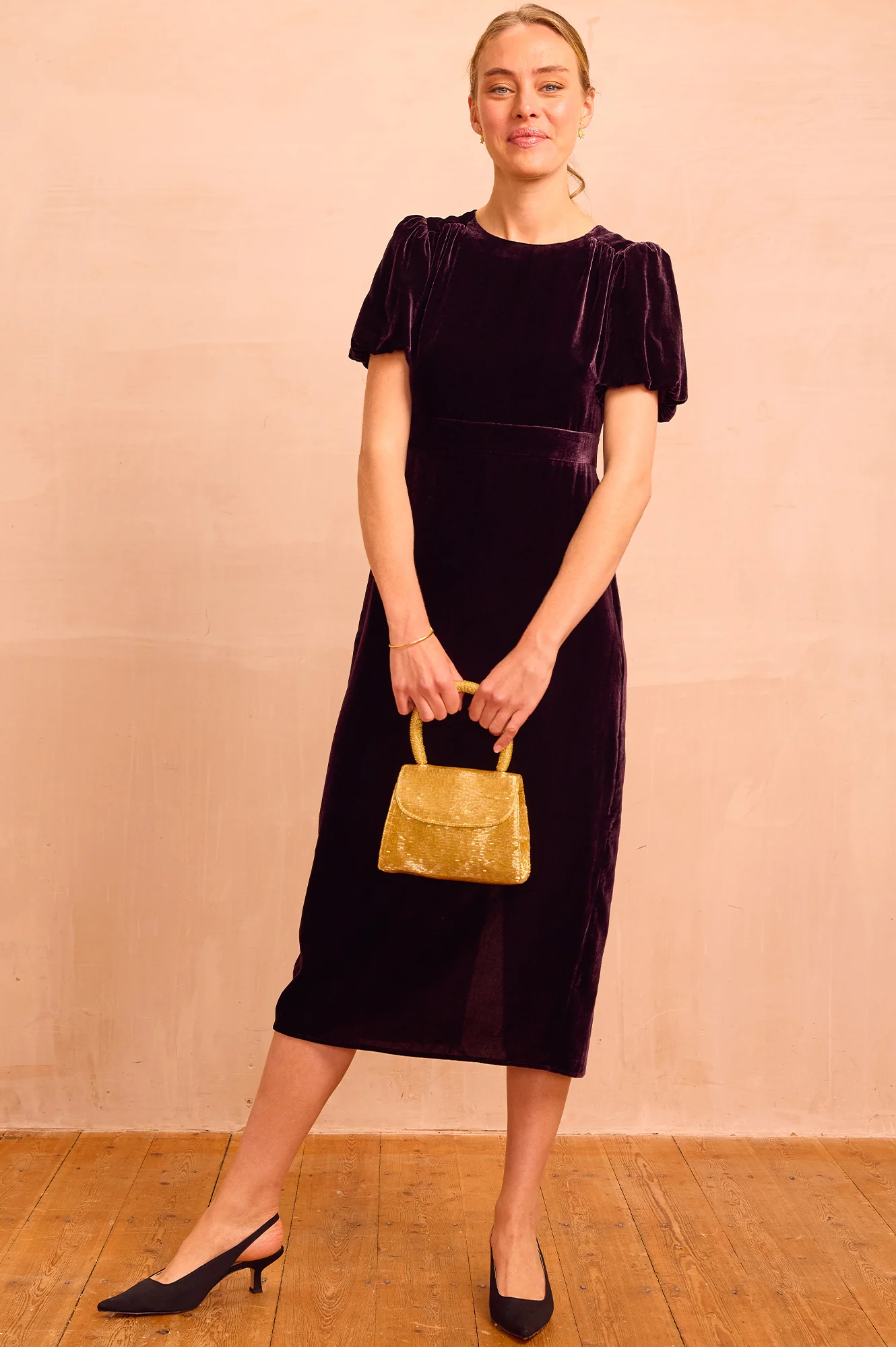 Dulcie Velvet Puff Sleeve Dress | Aubergine - Image 7