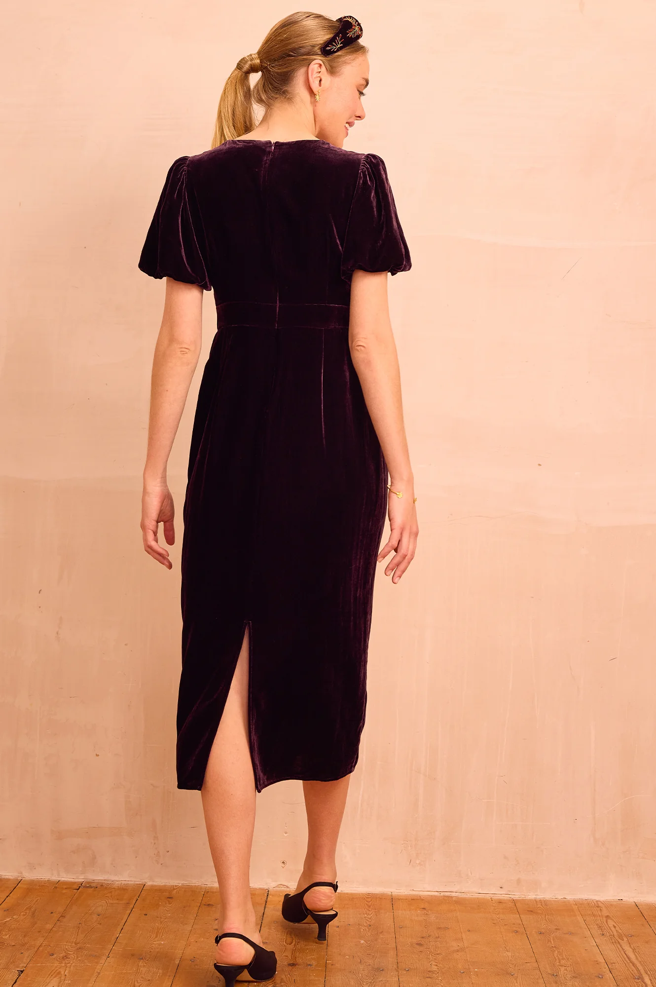 Dulcie Velvet Puff Sleeve Dress | Aubergine - Image 9