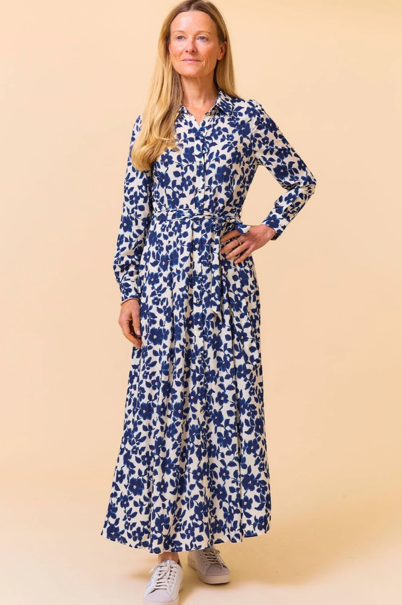 Eliza EcoVero Shirt Dress | Blossom Cream/Navy - Image 5