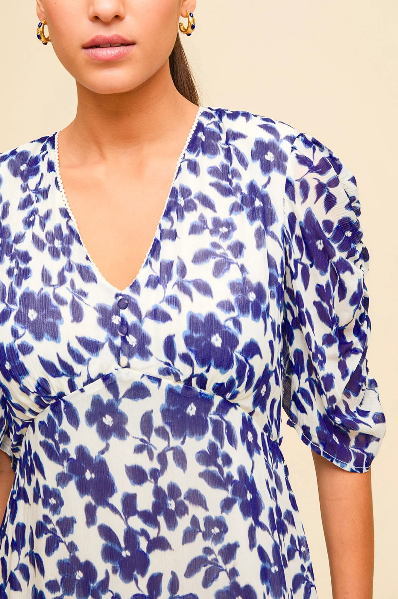Ellery Viscose Wedding Guest Dress | Blossom Cream/Navy - Image 6
