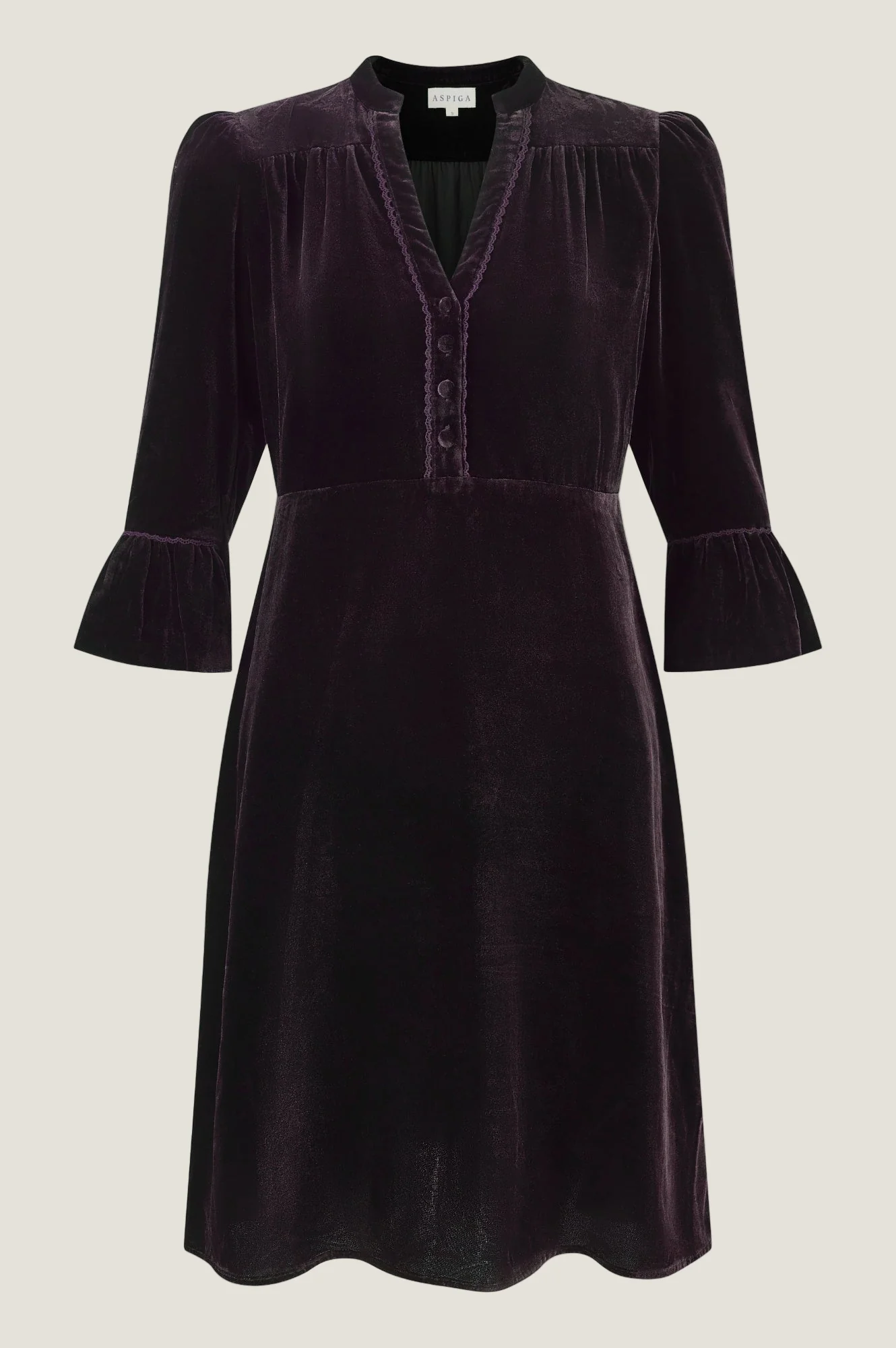 Elsie Velvet Short Dress | Aubergine - Image 6