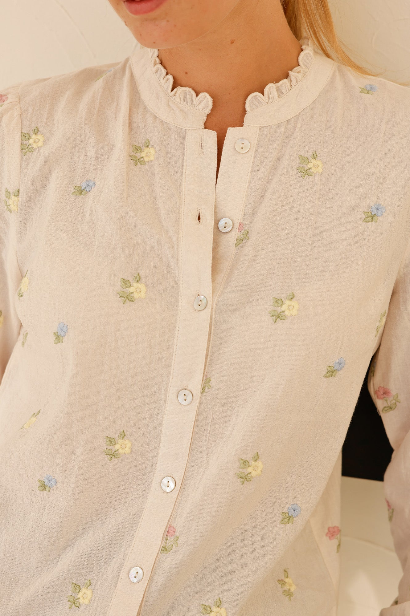 Embroidered Cosima Shirt | Ecru/Multi - Image 2