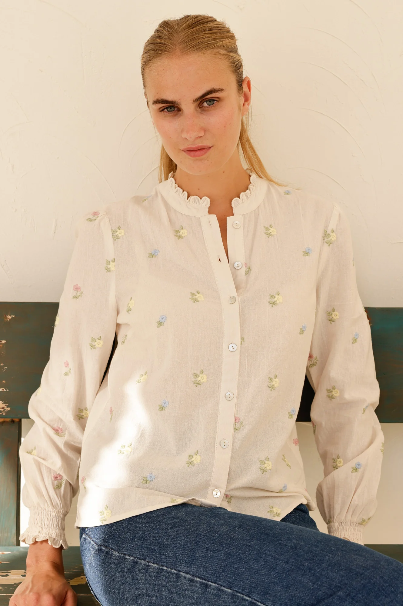 Embroidered Cosima Shirt | Ecru/Multi - Image 3