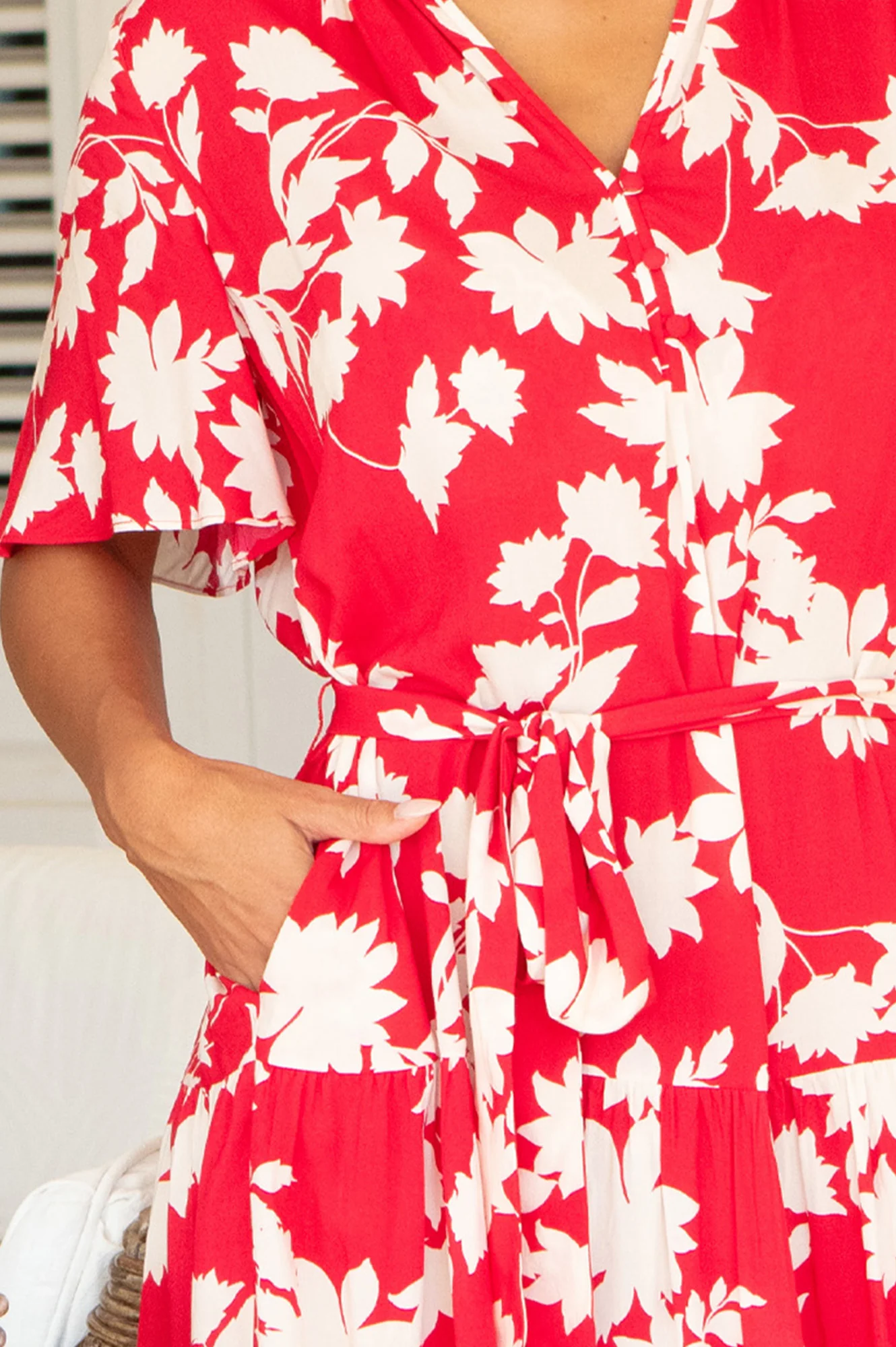 Emily EcoVero™ Dress | Red/Cream - Image 2