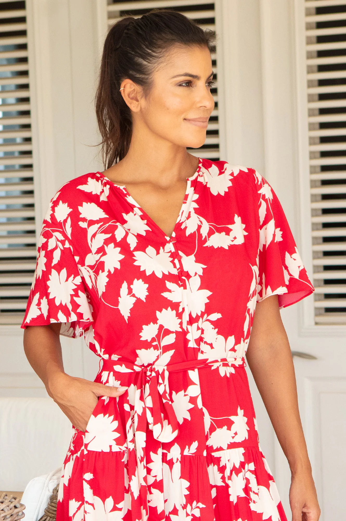 Emily EcoVero™ Dress | Red/Cream - Image 5