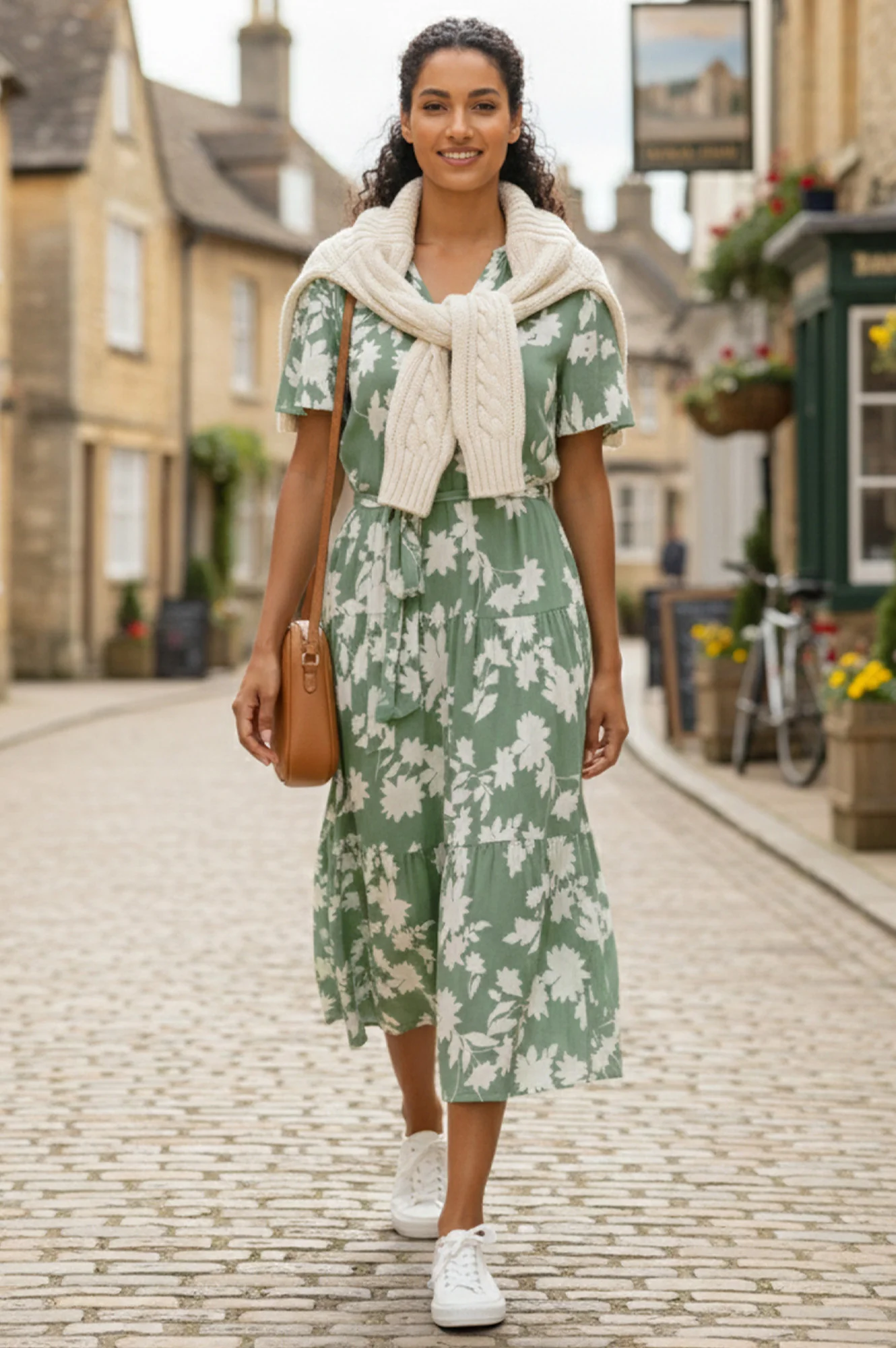 Emily EcoVero™ Dress | Sage/Cream - Image 3