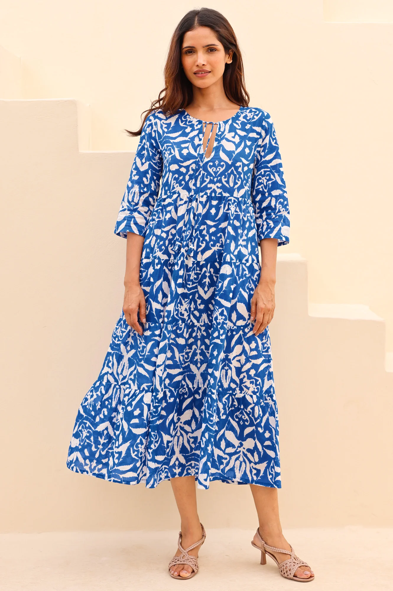 Emma Organic Cotton Dress | Cobalt/White