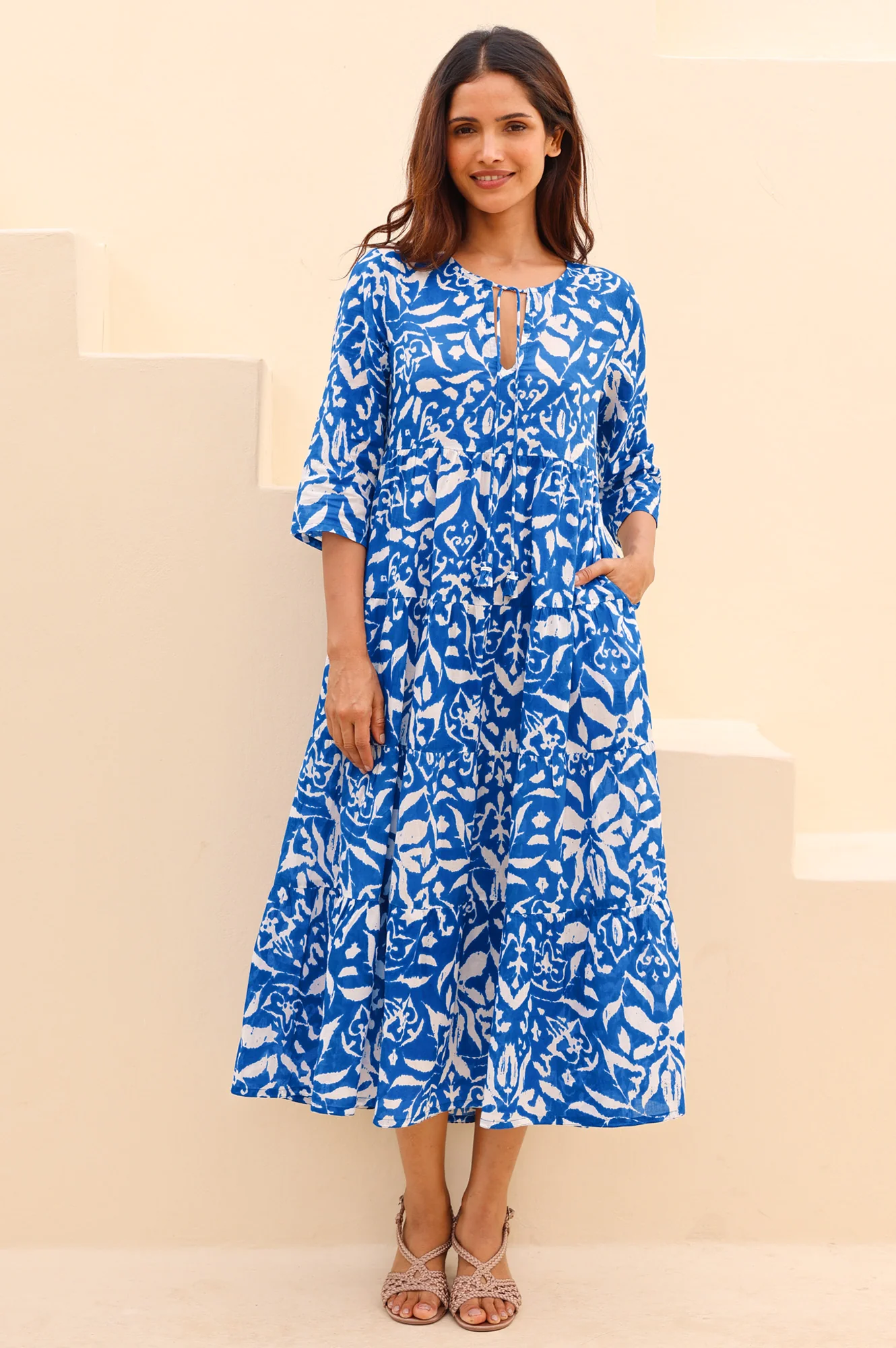 Emma Organic Cotton Dress | Cobalt/White - Image 5