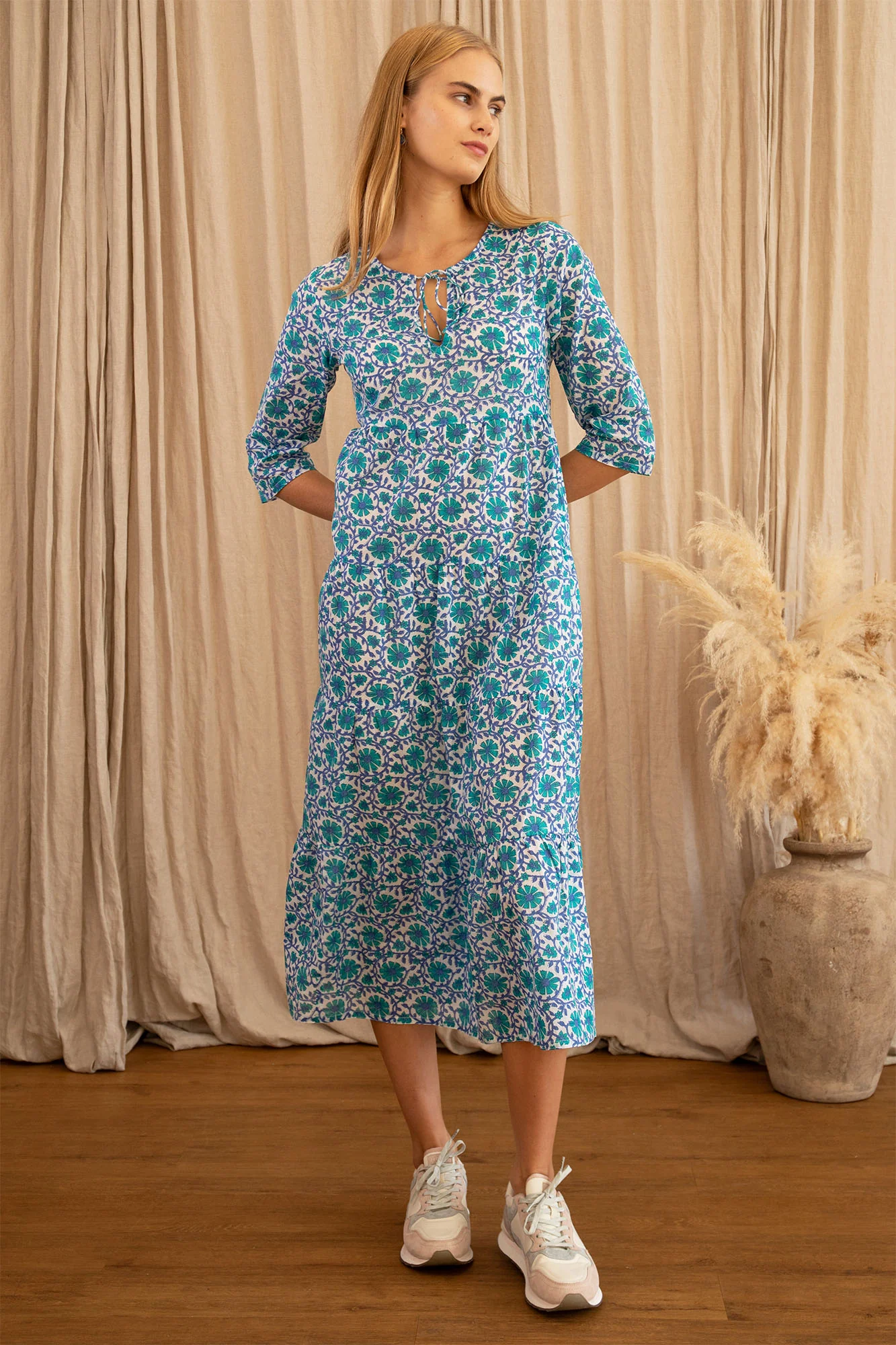 Emma Organic Cotton Dress | Flower Wheel Green/White - Image 4