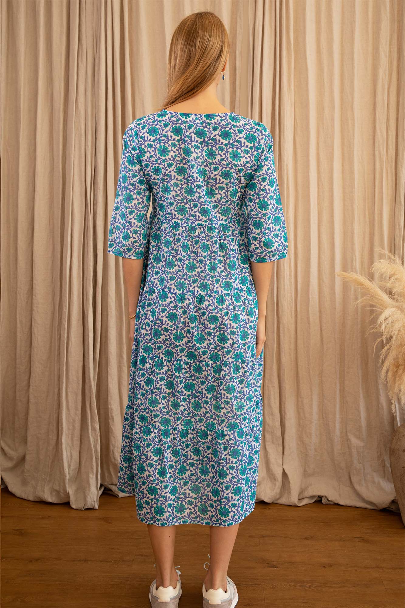 Emma Organic Cotton Dress | Flower Wheel Green/White - Image 5
