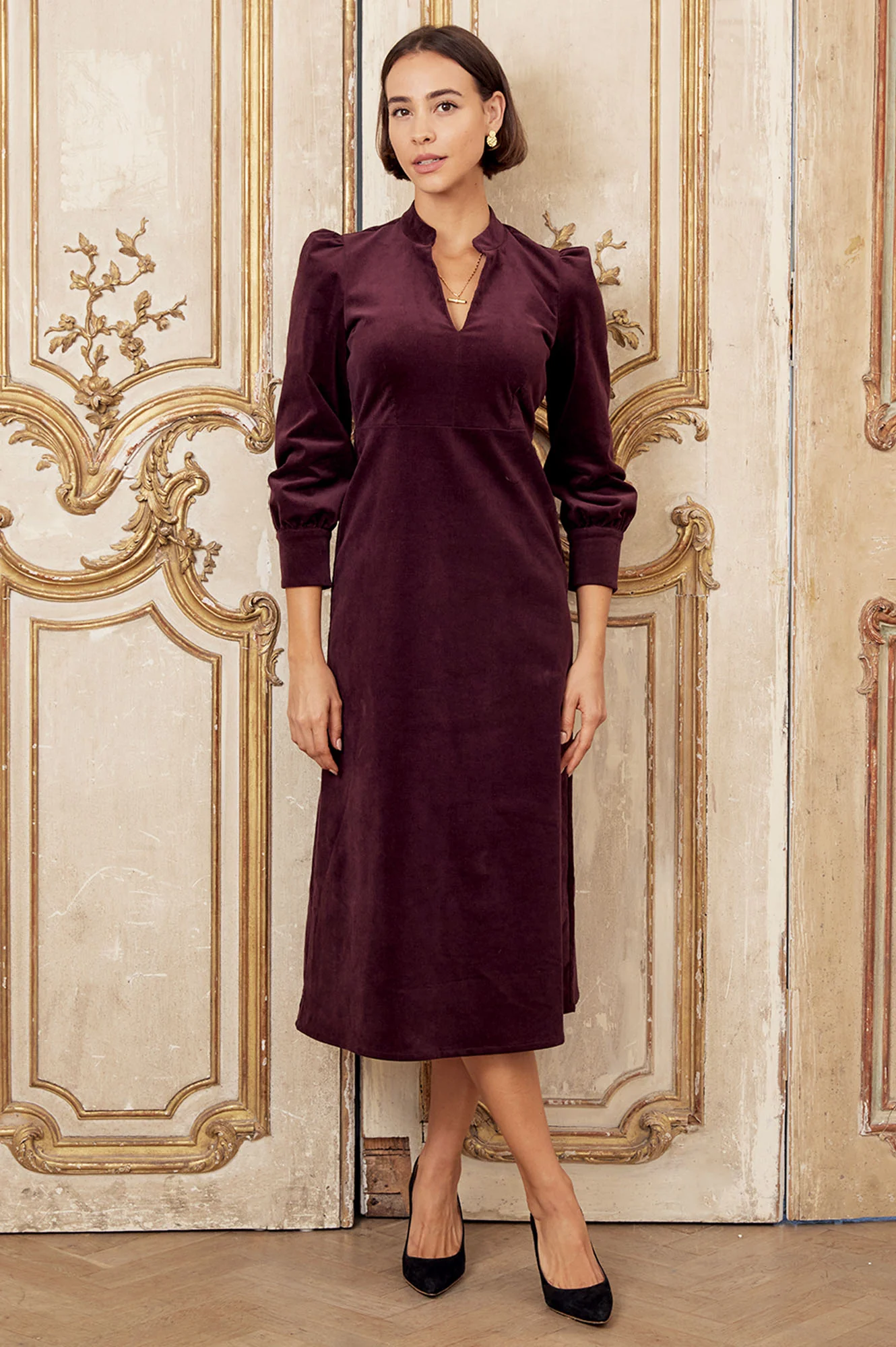 Enid Stretch Corduroy Dress | Burgundy