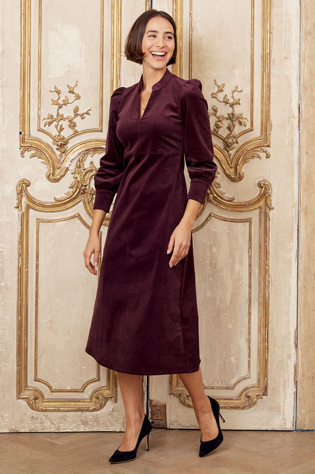 Enid Stretch Corduroy Dress | Burgundy - Image 5