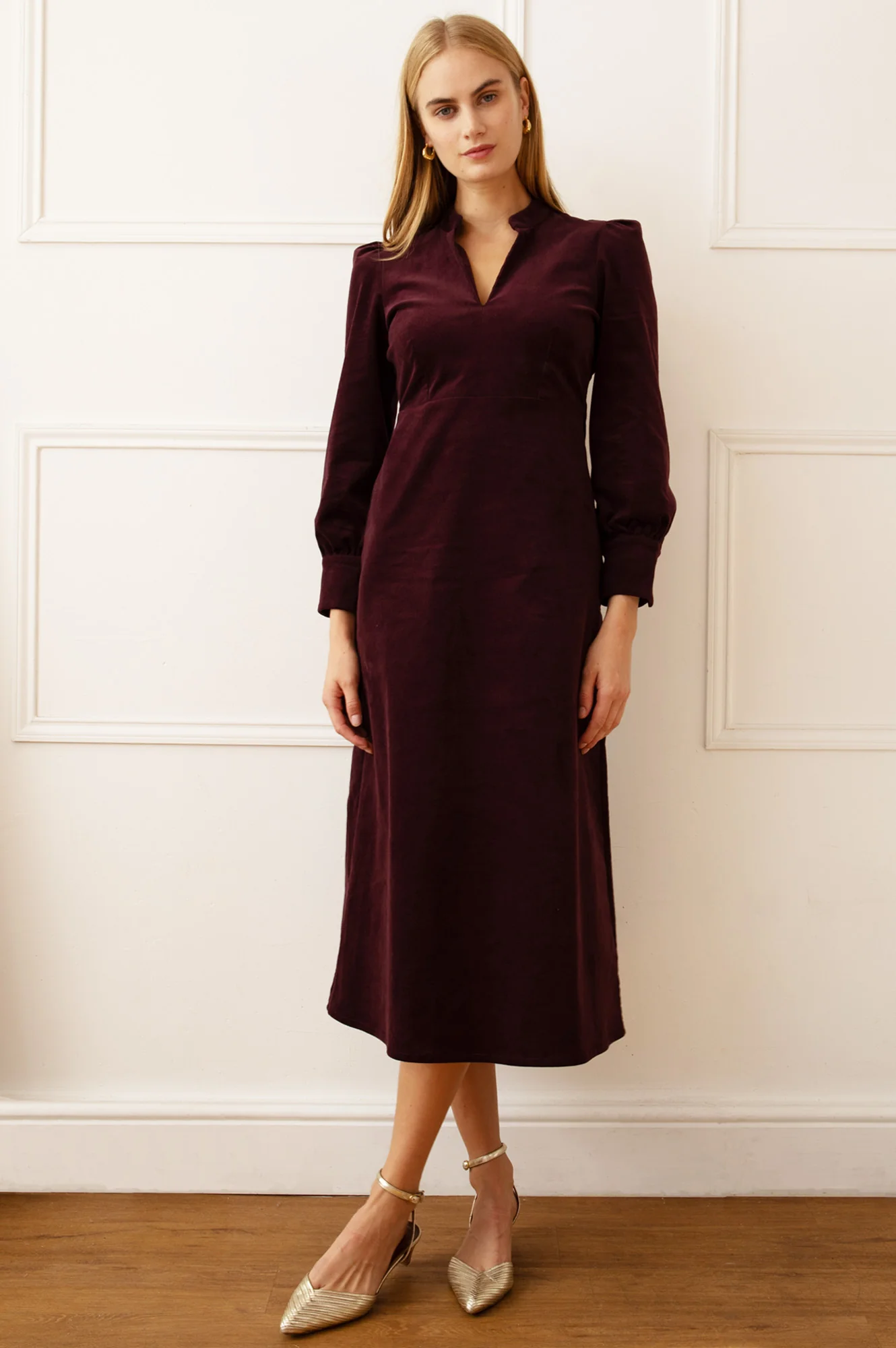 Enid Stretch Corduroy Dress | Burgundy - Image 6