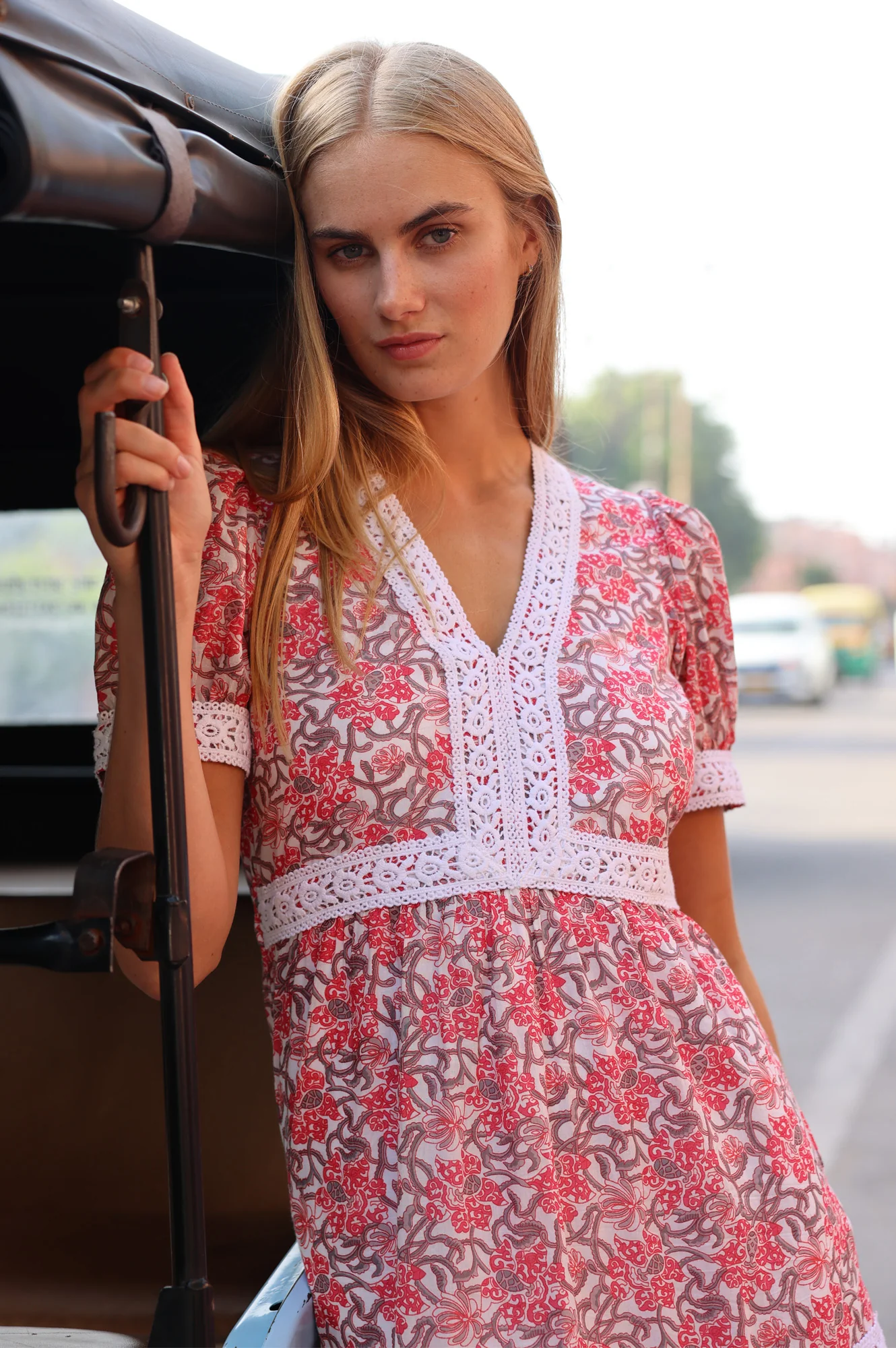Enny Organic Cotton Short Sleeve Dress | Grey/Pink - Image 2