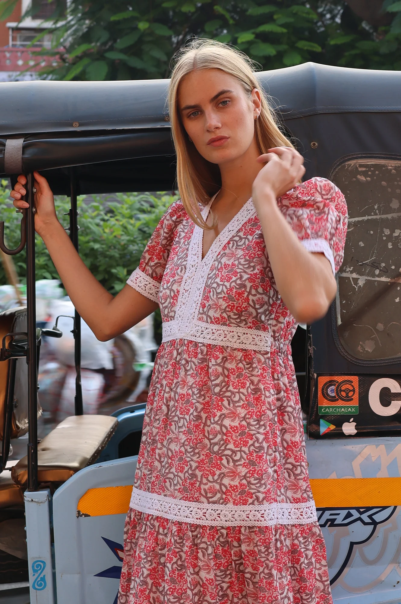 Enny Organic Cotton Short Sleeve Dress | Grey/Pink - Image 4
