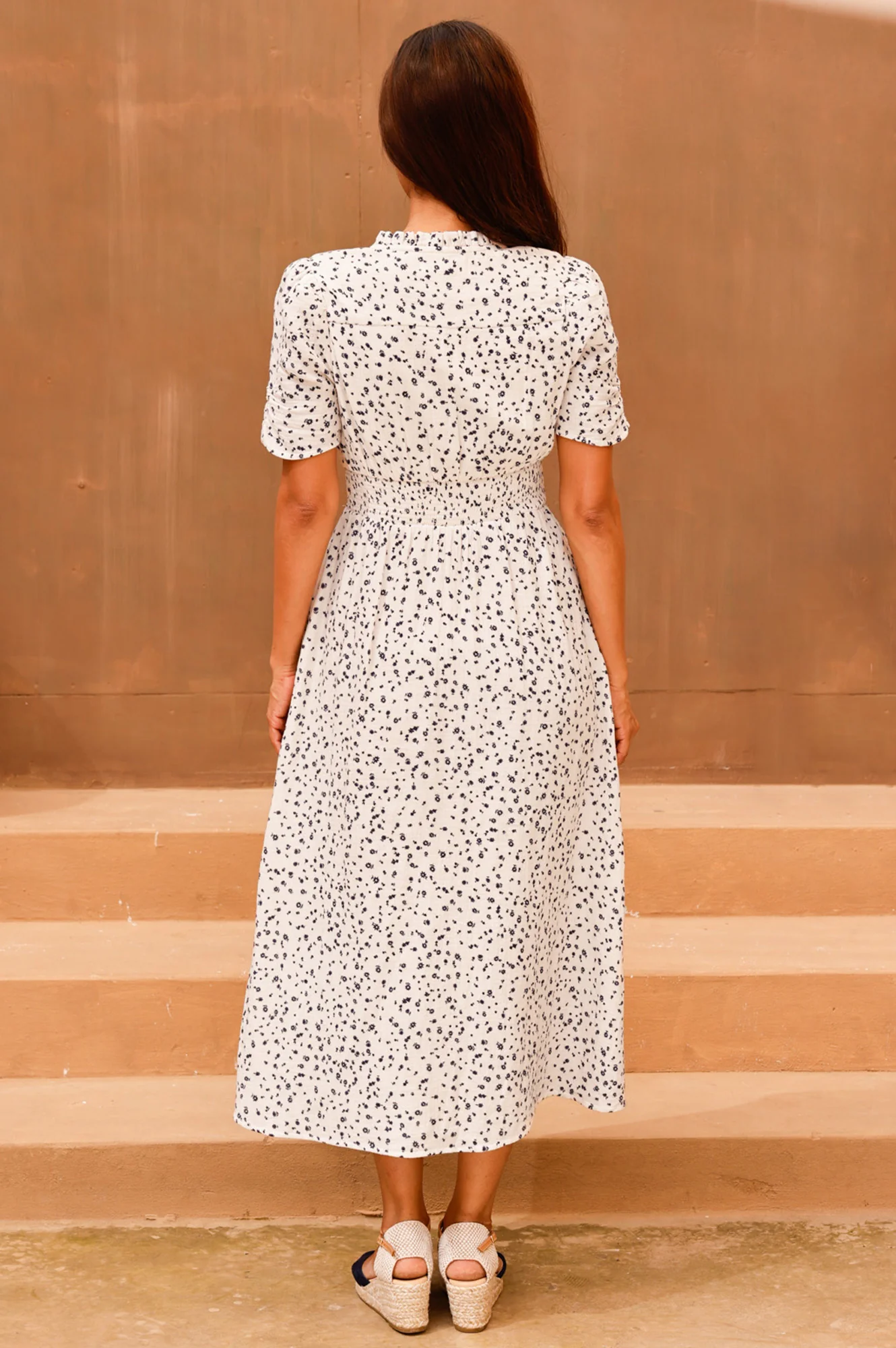 Esha Organic Cotton Cheesecloth Dress | Ecru/Navy - Image 3