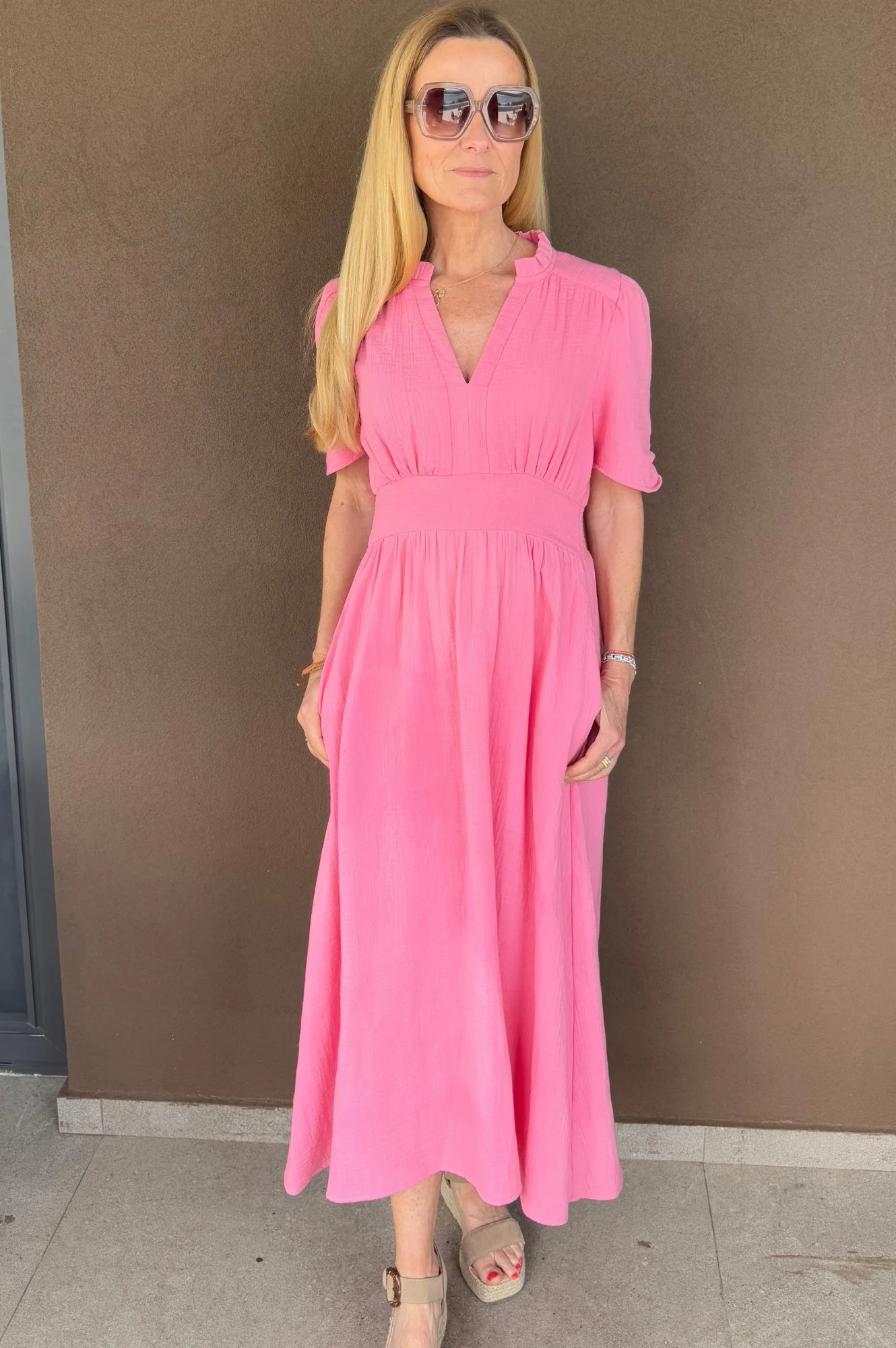 Esha Organic Cotton Cheesecloth Dress | Pink - Image 3