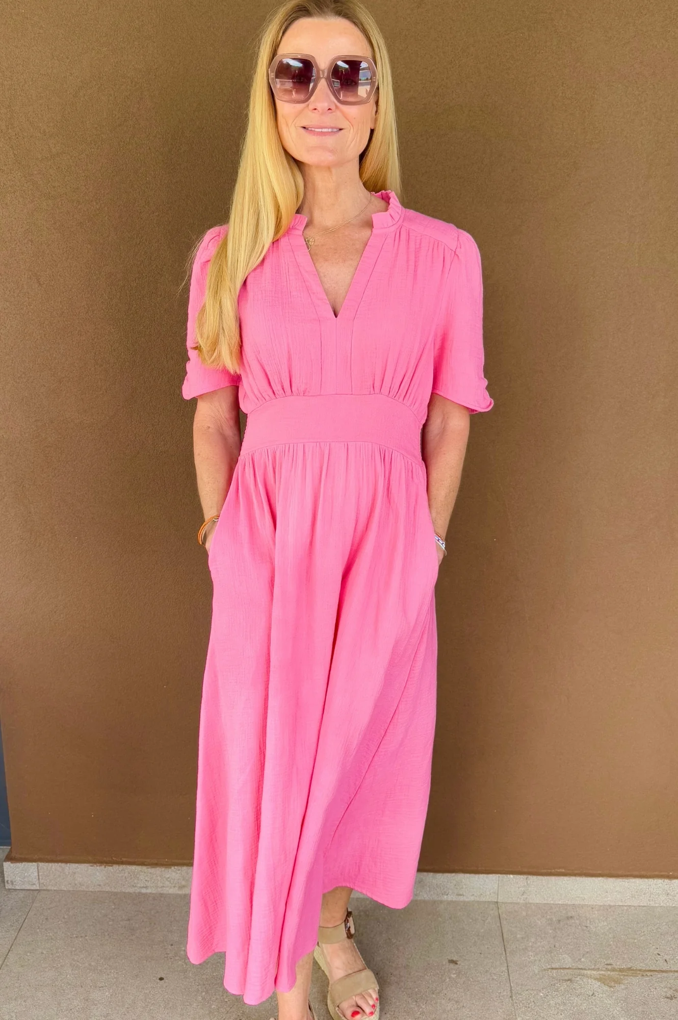 Esha Organic Cotton Cheesecloth Dress | Pink - Image 5