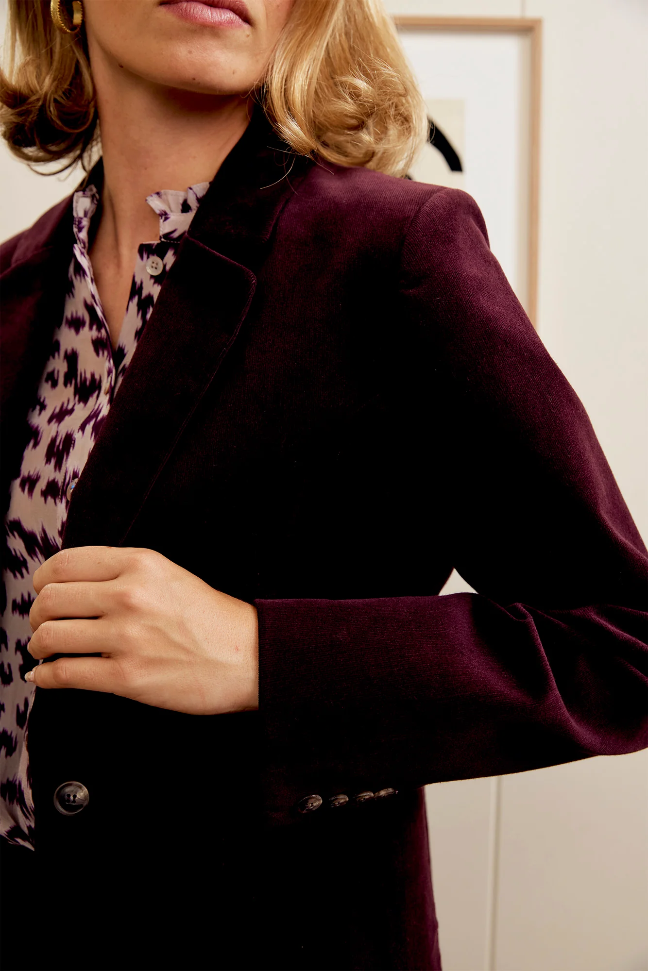 Gaia Stretch Corduroy Blazer | Burgundy - Image 3