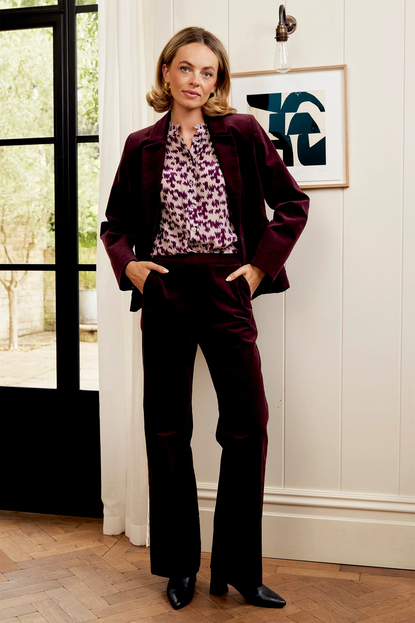 Gaia Stretch Corduroy Blazer | Burgundy - Image 5