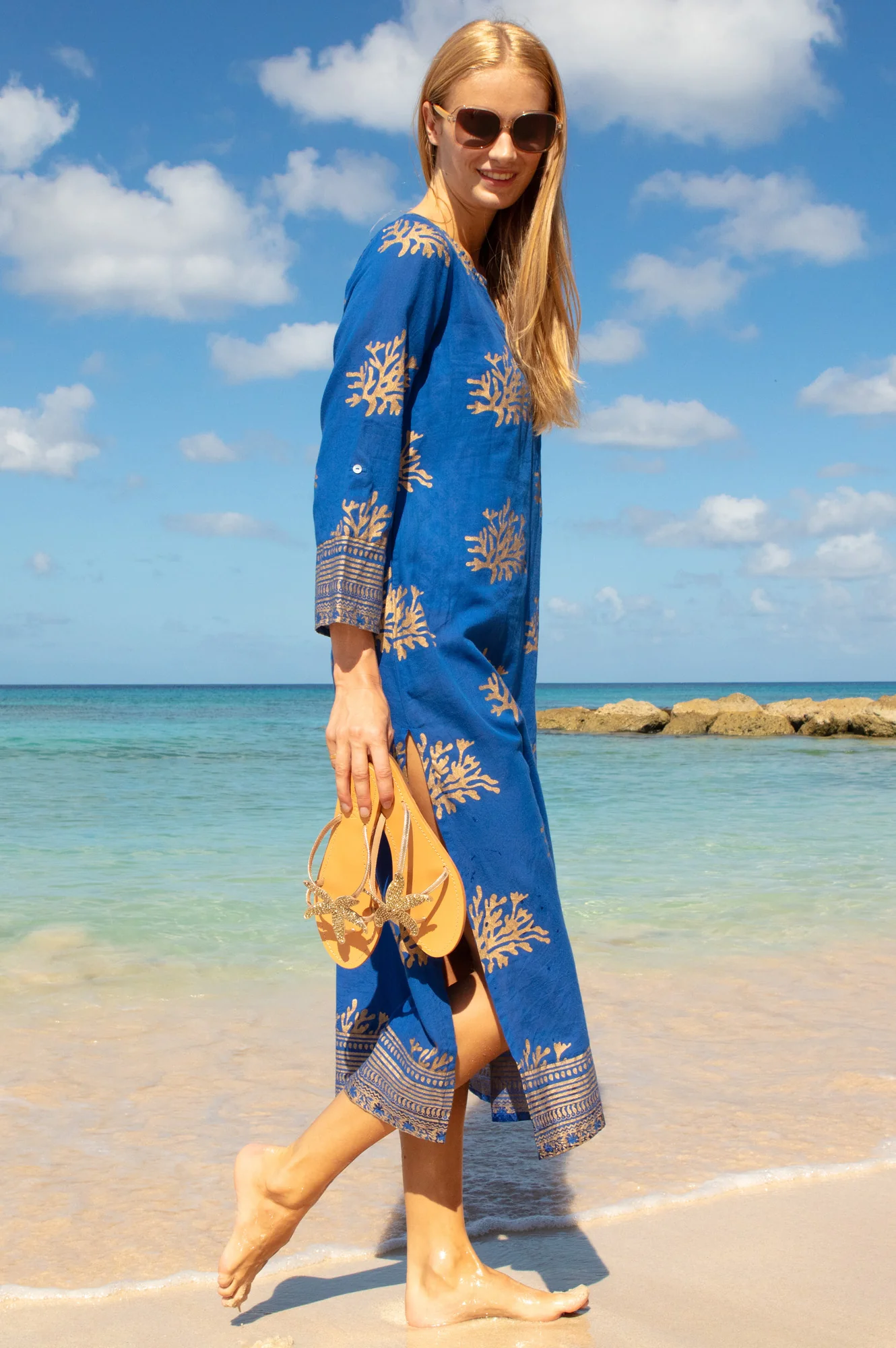 Guadalupe Maxi Organic Cotton Tunic | Cobalt/Gold - Image 5