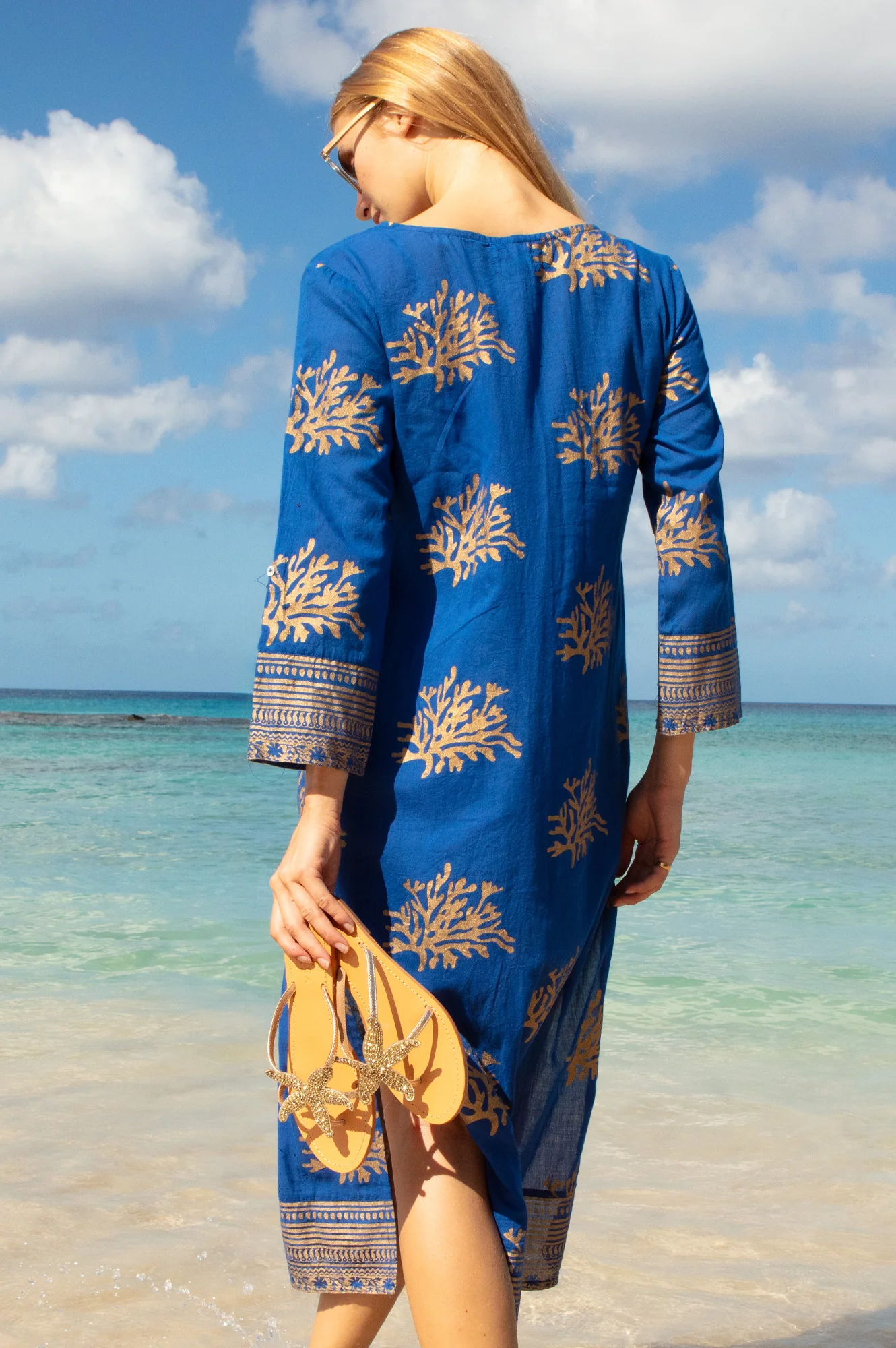 Guadalupe Maxi Organic Cotton Tunic | Cobalt/Gold - Image 7