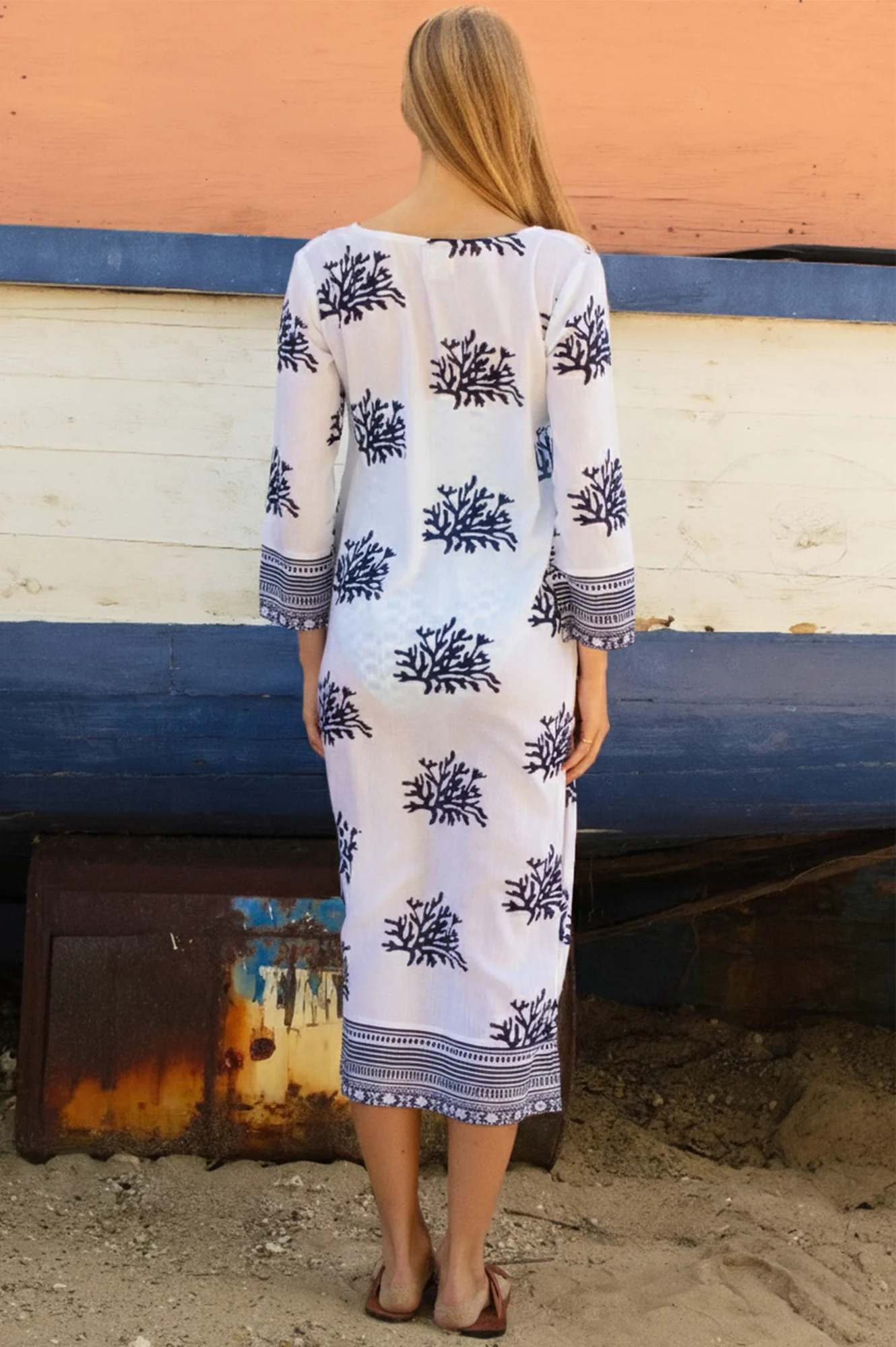 Guadalupe Maxi Organic Cotton Tunic | White/Navy - Image 5