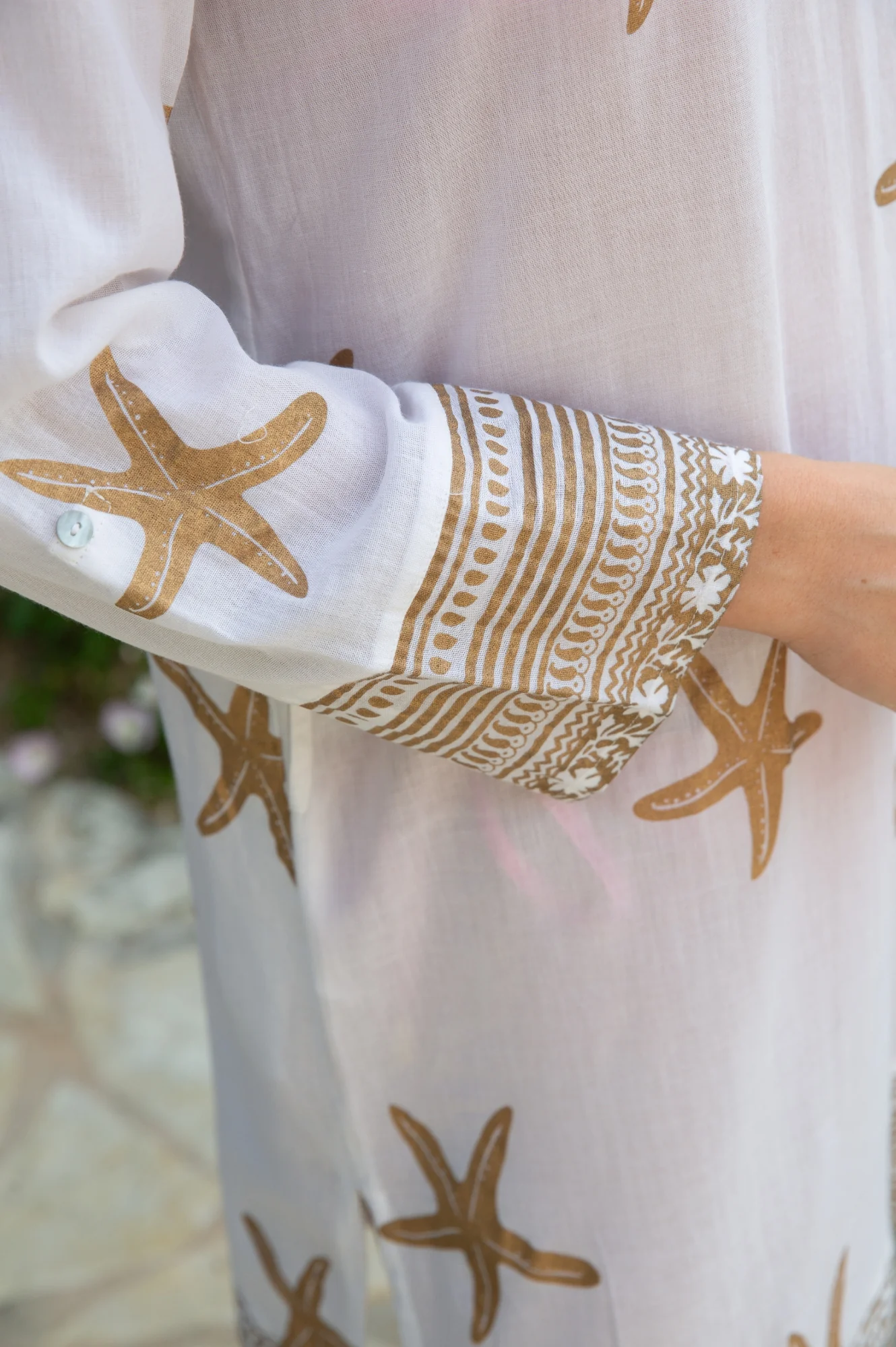 Guadalupe Short Organic Cotton Tunic | Starfish White/Gold - Image 2