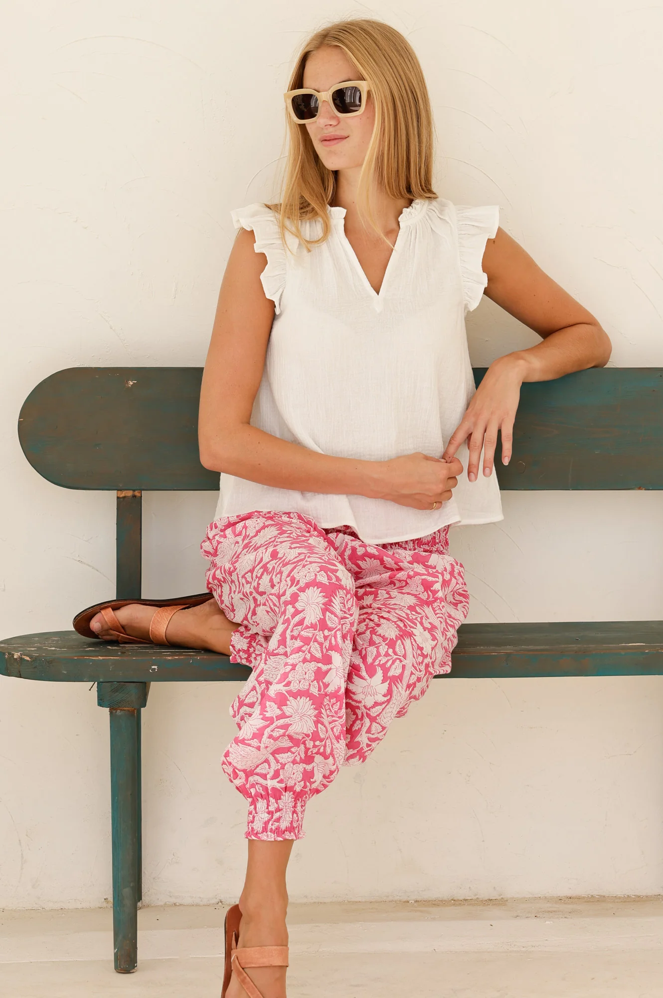 Harem Organic Cotton Trousers | Paradise Pink/White - Image 3