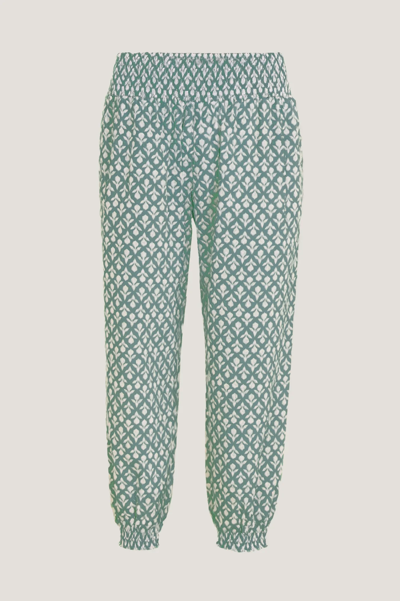 Harem Organic Cotton Trousers | Flower Stamp Sage/White - Image 5