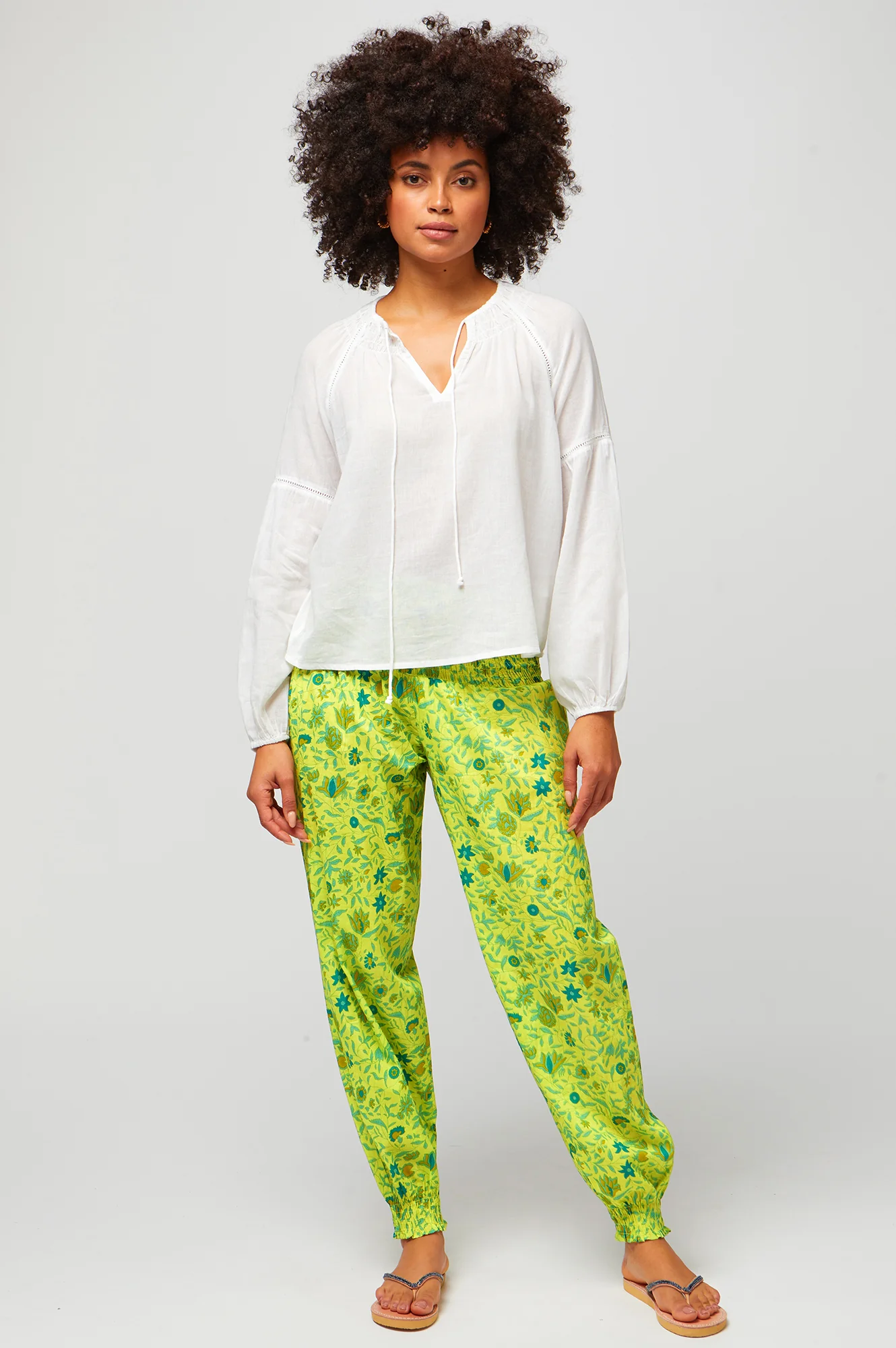 Harem Trousers | Botanical Posies Lime Green - Image 2