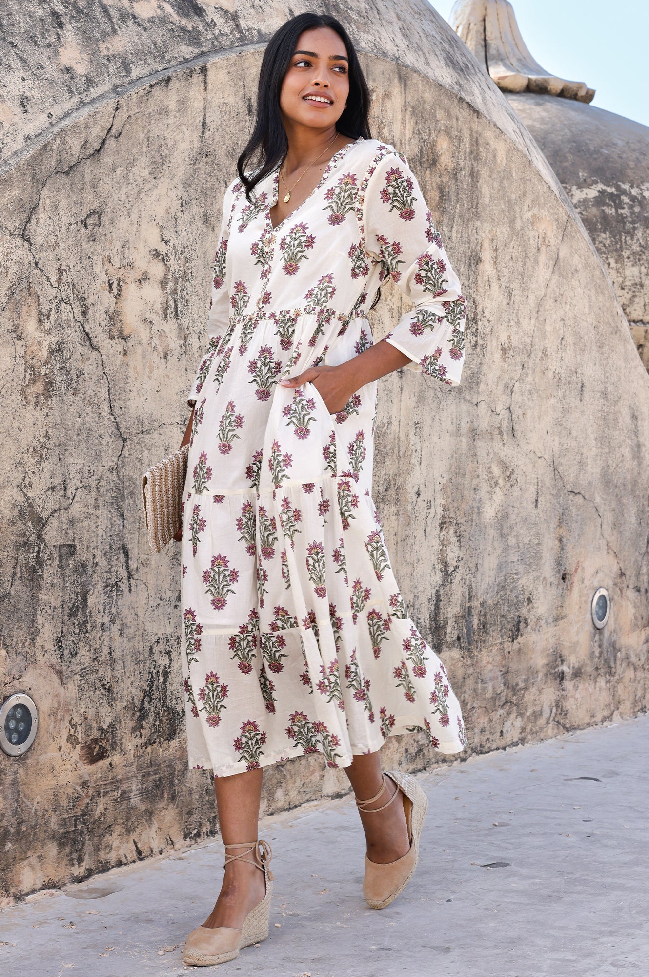 Hayden Organic Cotton Block Print Dress | Antique Wildflower Cream/Red/Green - Image 4