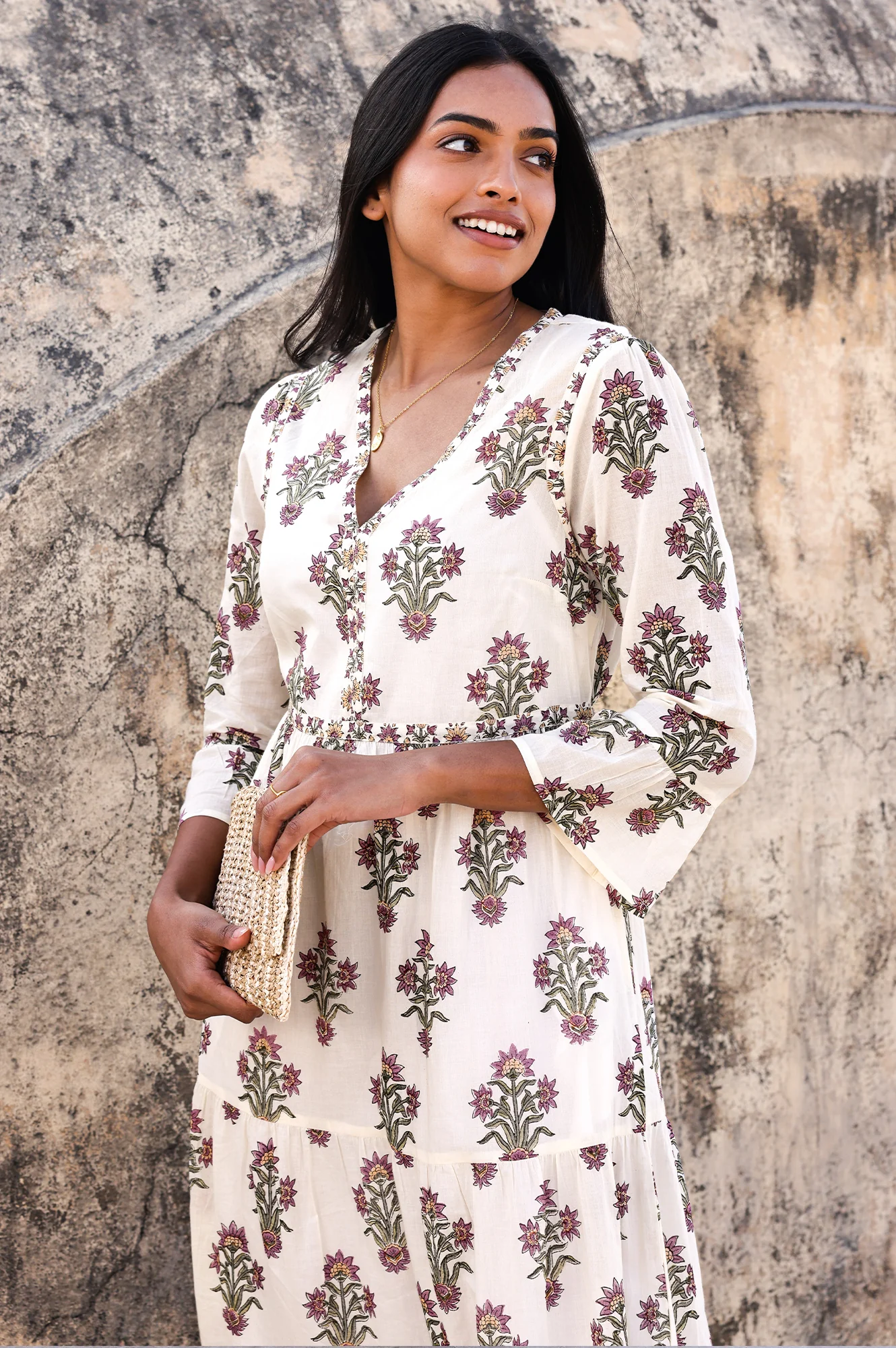 Hayden Organic Cotton Block Print Dress | Antique Wildflower Cream/Red/Green - Image 5