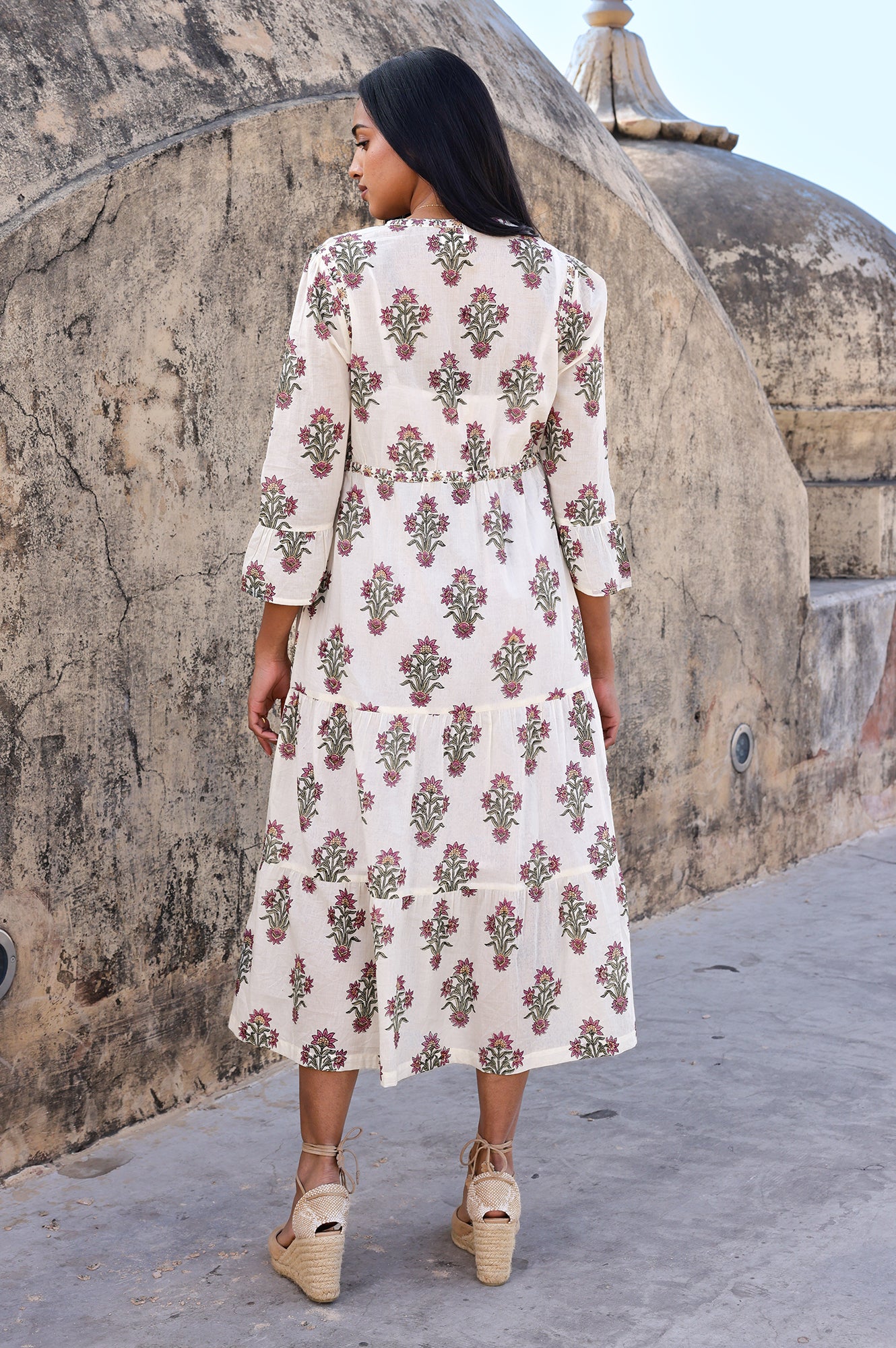 Hayden Organic Cotton Block Print Dress | Antique Wildflower Cream/Red/Green - Image 6
