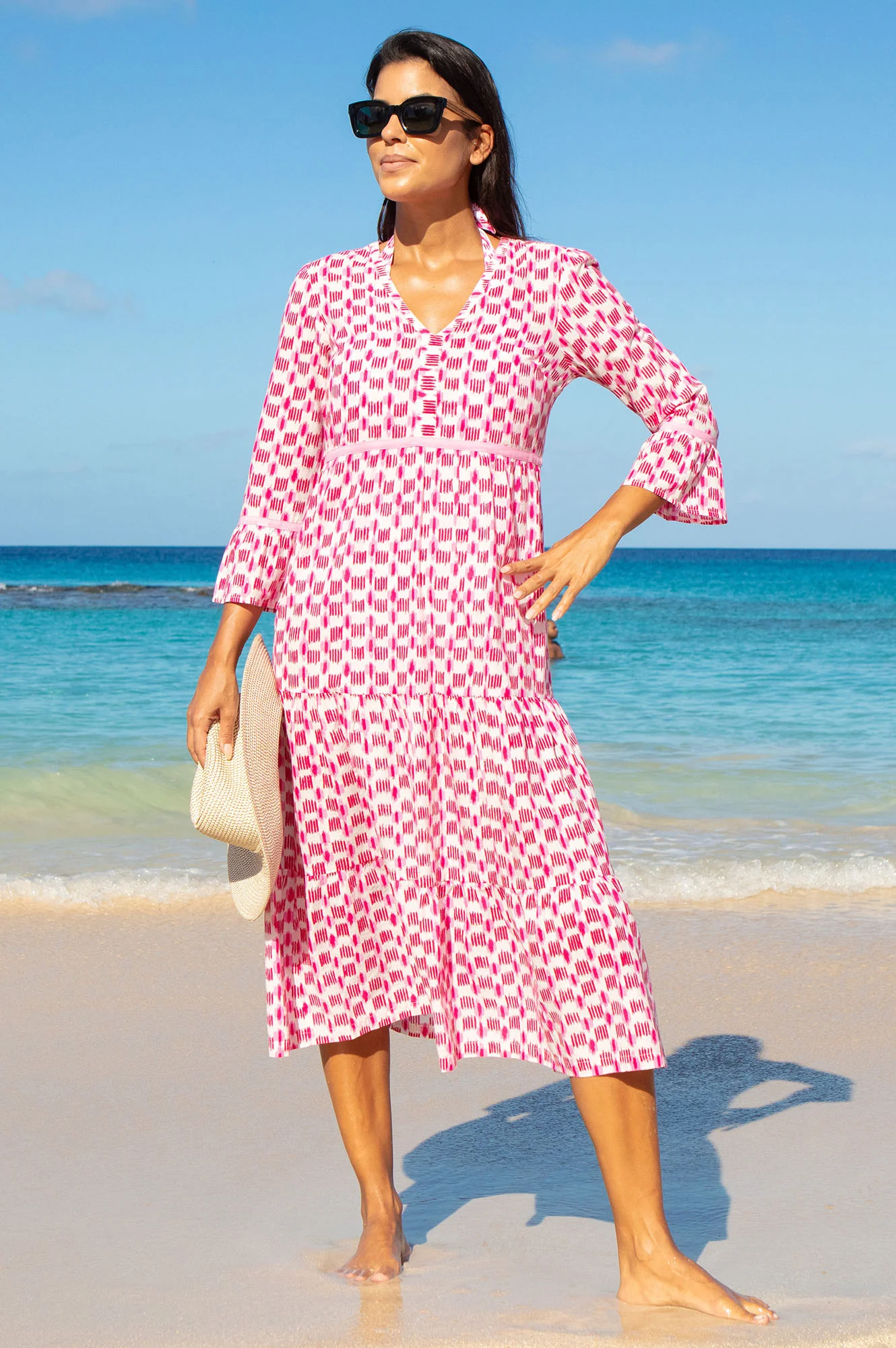 Hayden Organic Cotton Dress | Ikat white/Pink