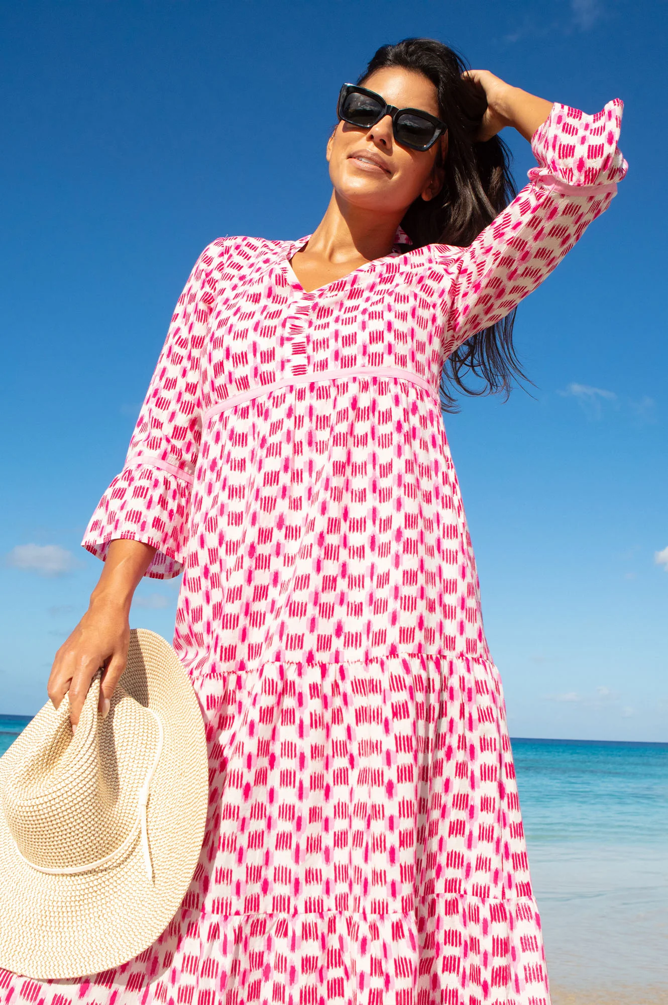 Hayden Organic Cotton Dress | Ikat white/Pink - Image 4