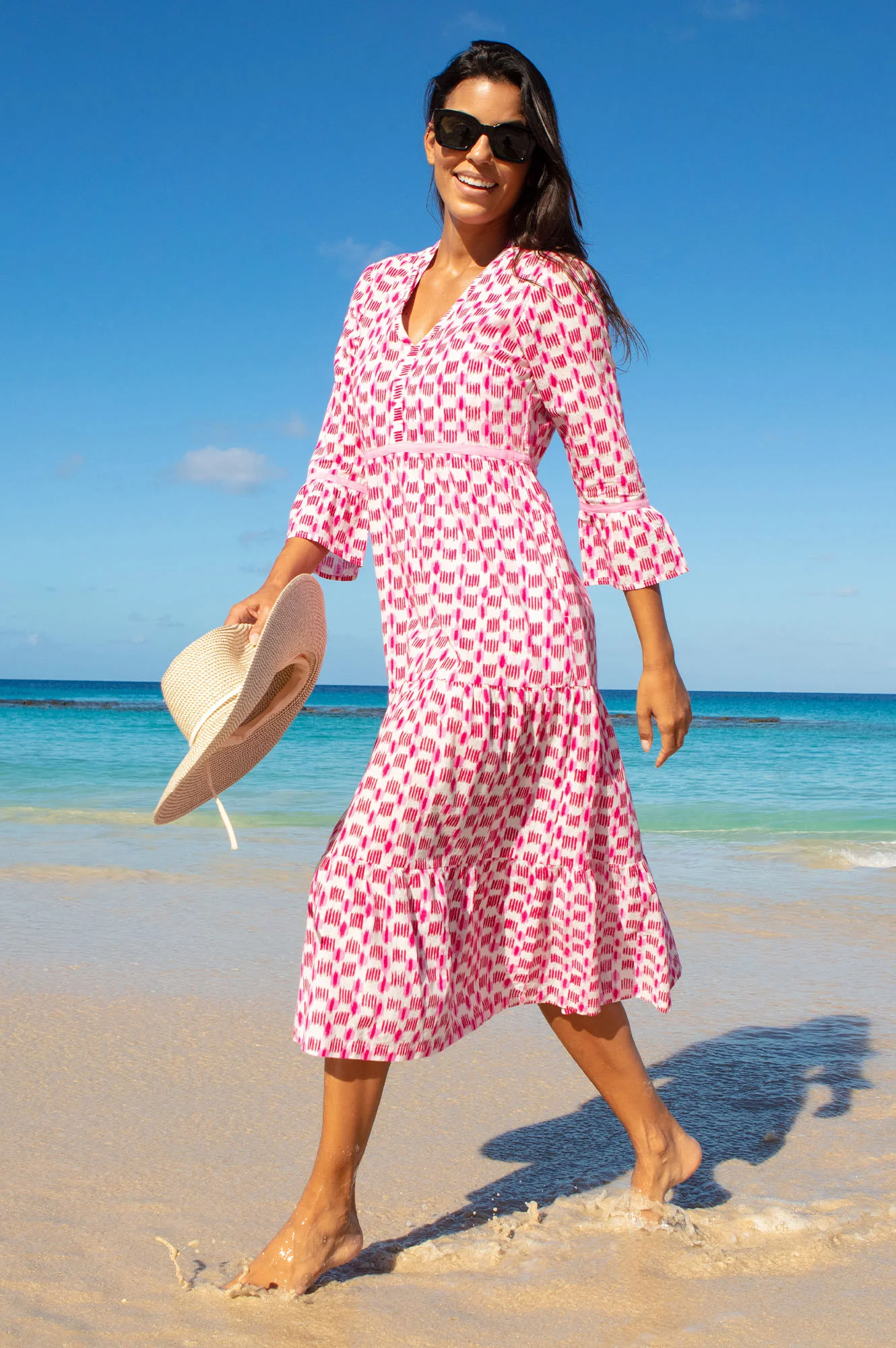 Hayden Organic Cotton Dress | Ikat white/Pink - Image 5