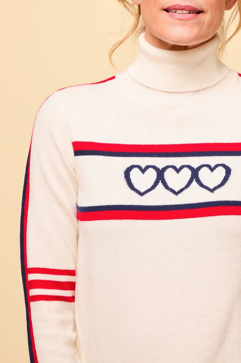 Merino Wool Hearts Polo Neck Jumper | Cream/Red/Navy - Image 2