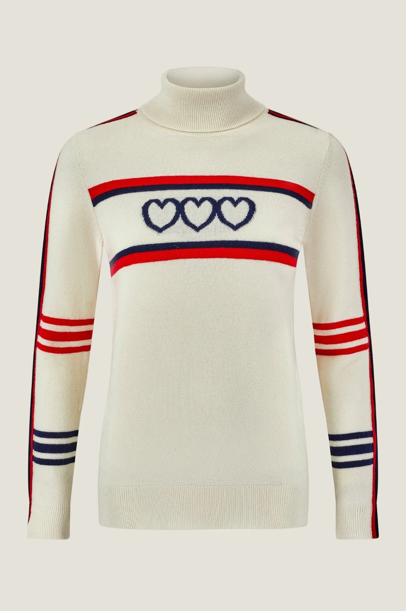 Merino Wool Hearts Polo Neck Jumper | Cream/Red/Navy - Image 7