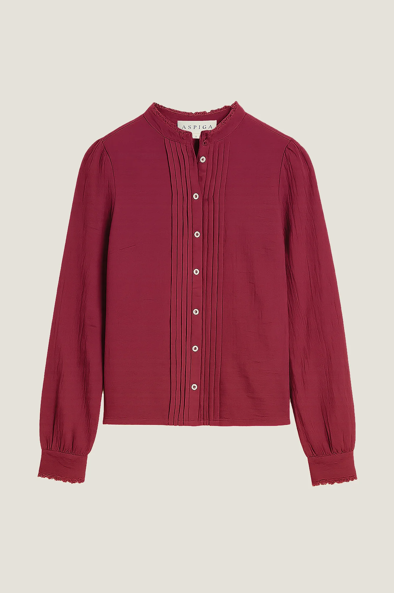 Holly Pin Tuck Organic Cotton Cheesecloth Long Sleeve Blouse | Berry - Image 5
