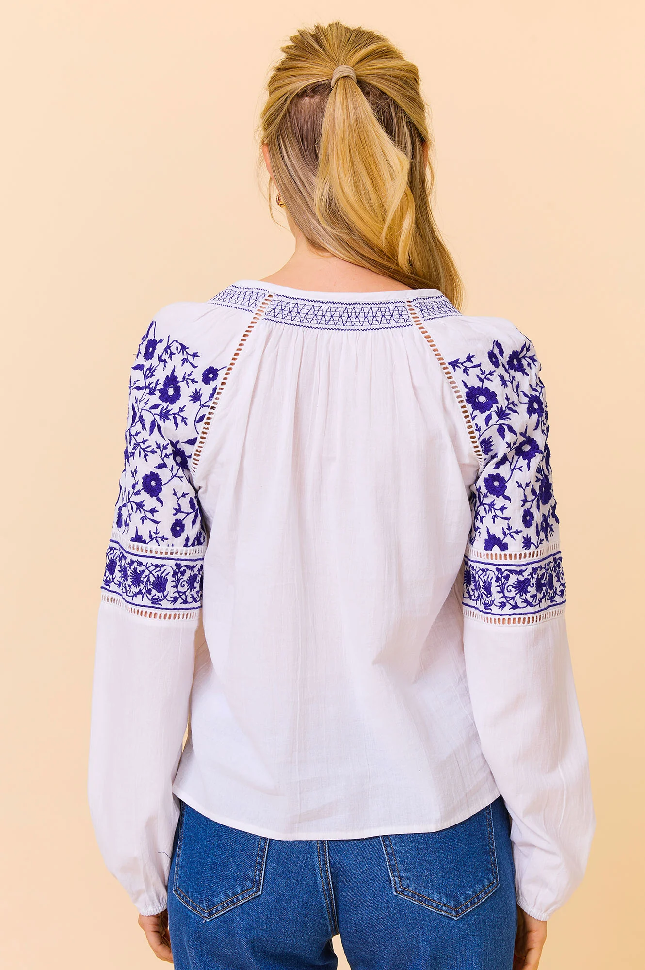 Ida Embroidered Cotton Top | White/Cobalt - Image 7